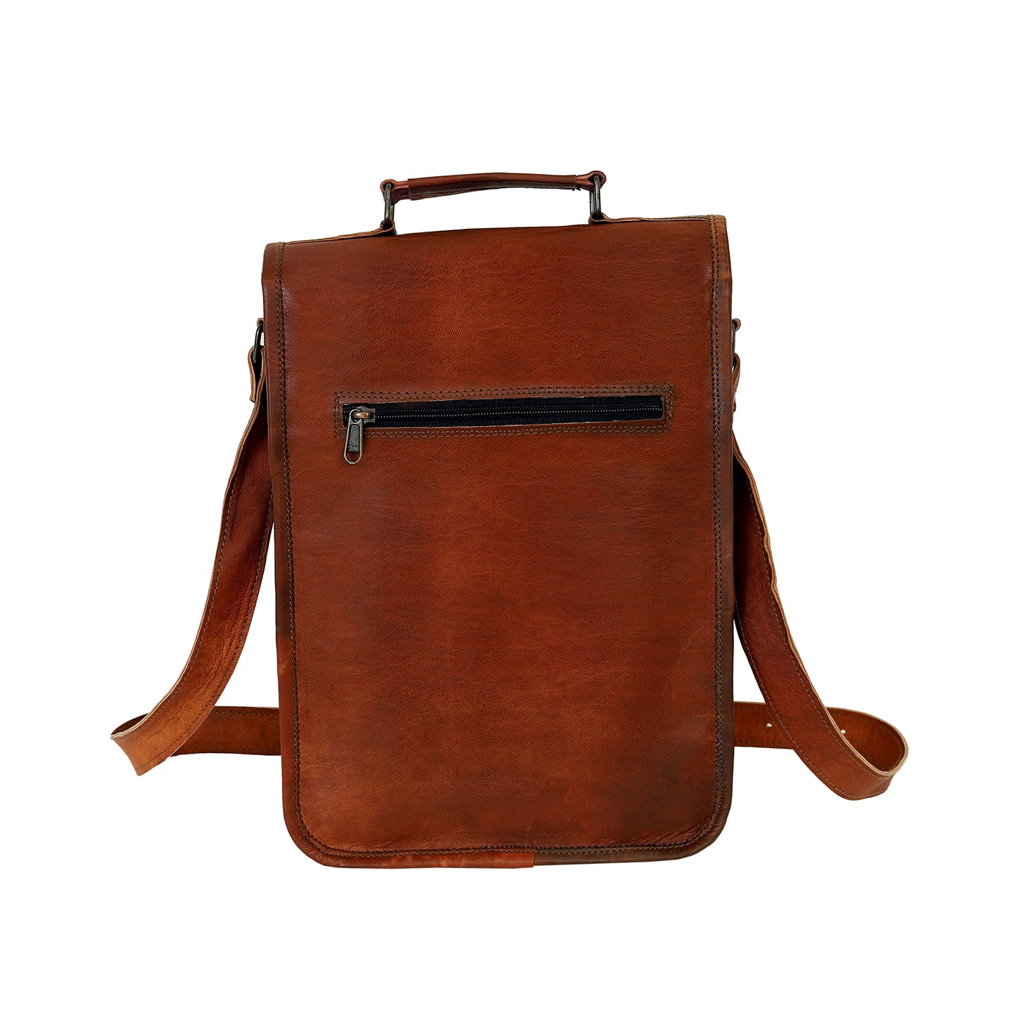 18" leather satchel tablet bag laptop case office briefcase messenger gift for men computer distressed shoulder bag