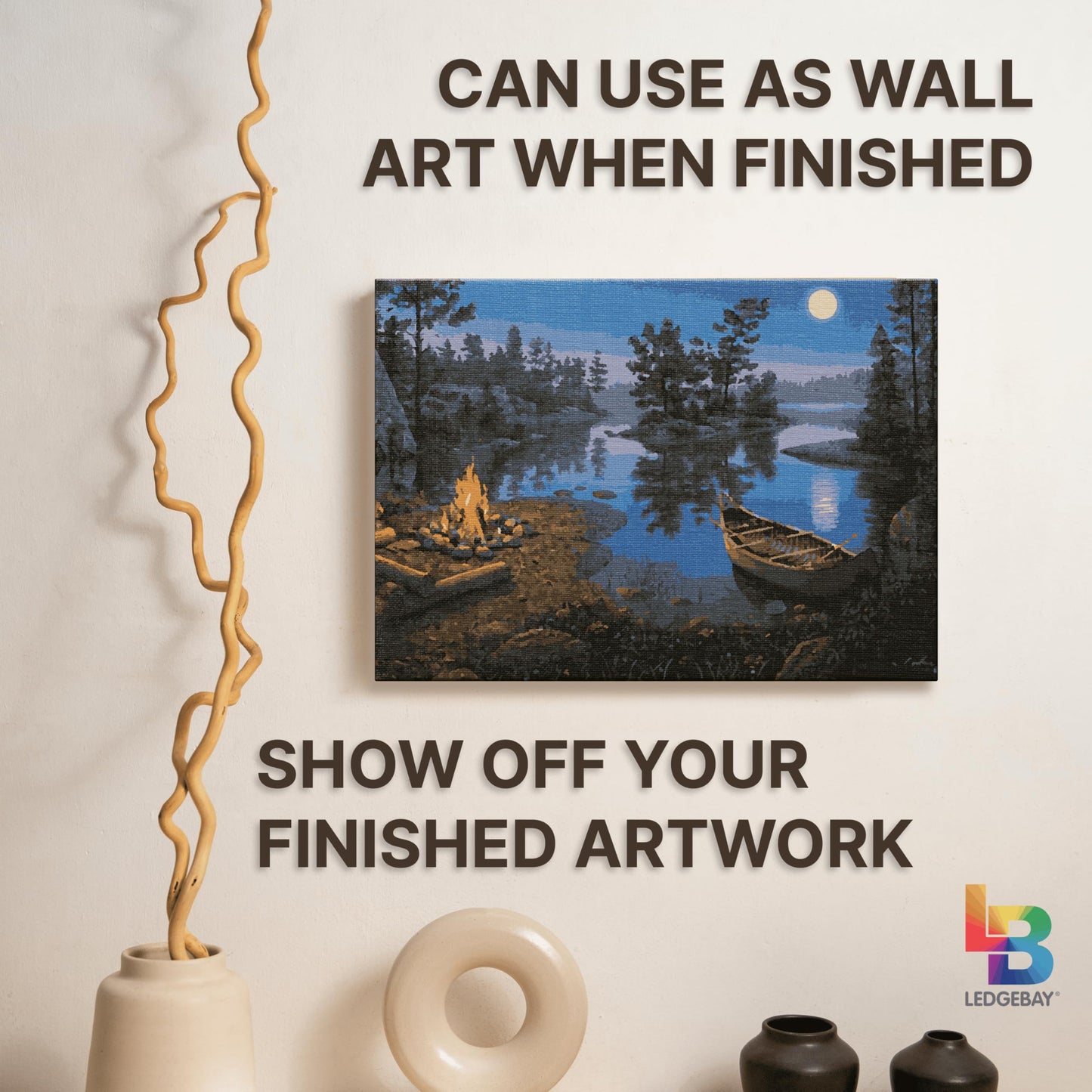 Ledgebay Framed Paint by Numbers Adult Kit Beginner to Advance Color By Number Fun DIY Arts & Crafts Acrylic Paint (Moonlight Bay 12" x 16" Framed)