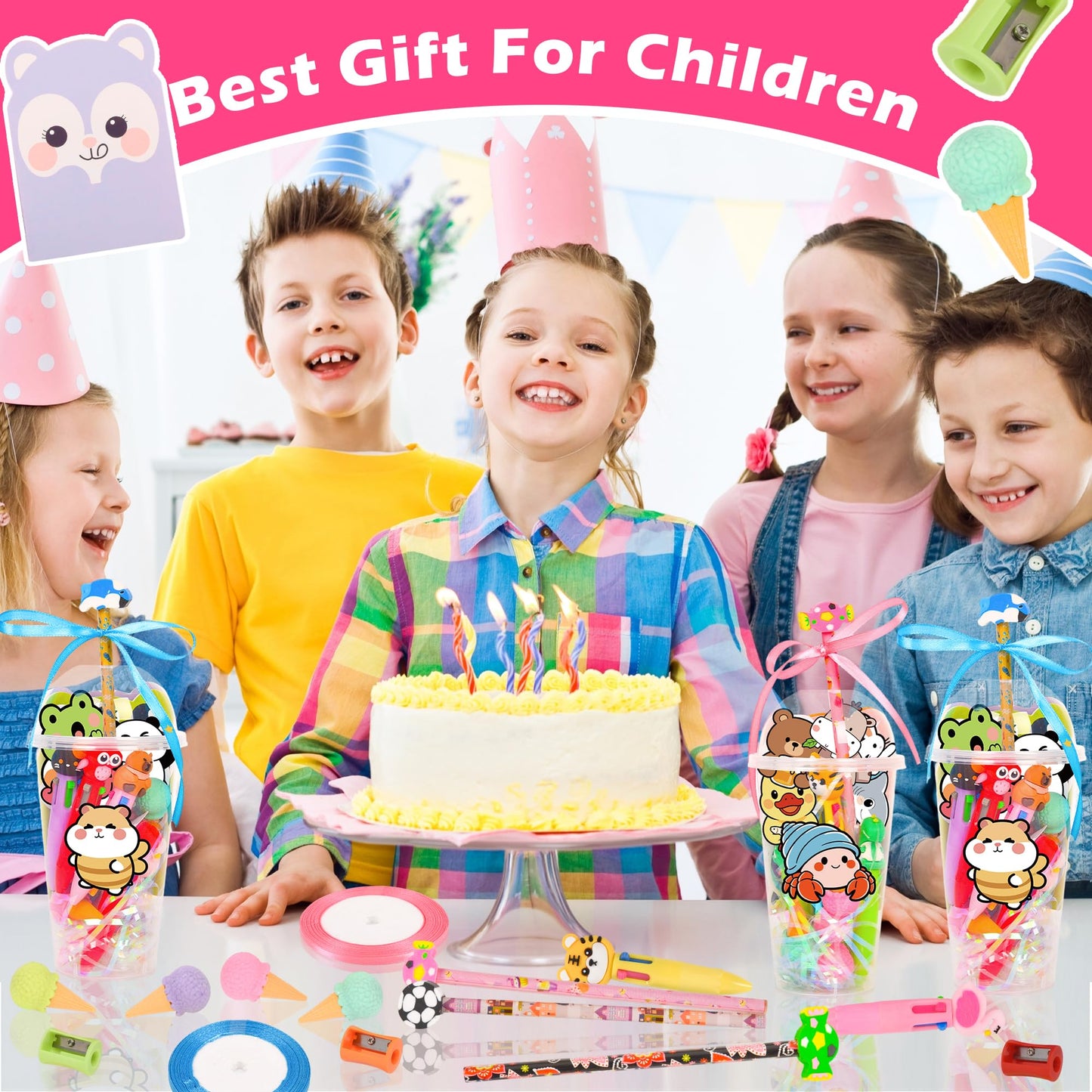 LiYiQ 24 Set 247-Piece Stationery Set for Student Rewards, Pencil Erasers Notebook Stickers for Classroom Party Goodie Bags and Prizes