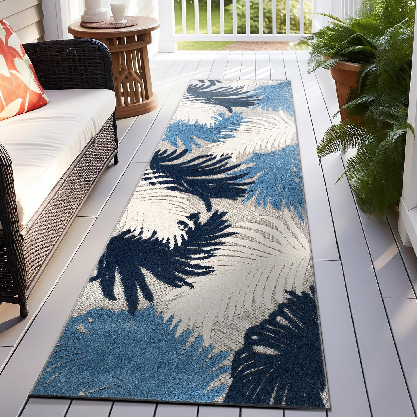 Rugshop Lucca Contemporary Floral Indoor/Outdoor Runner Rug 2' x 7' Navy
