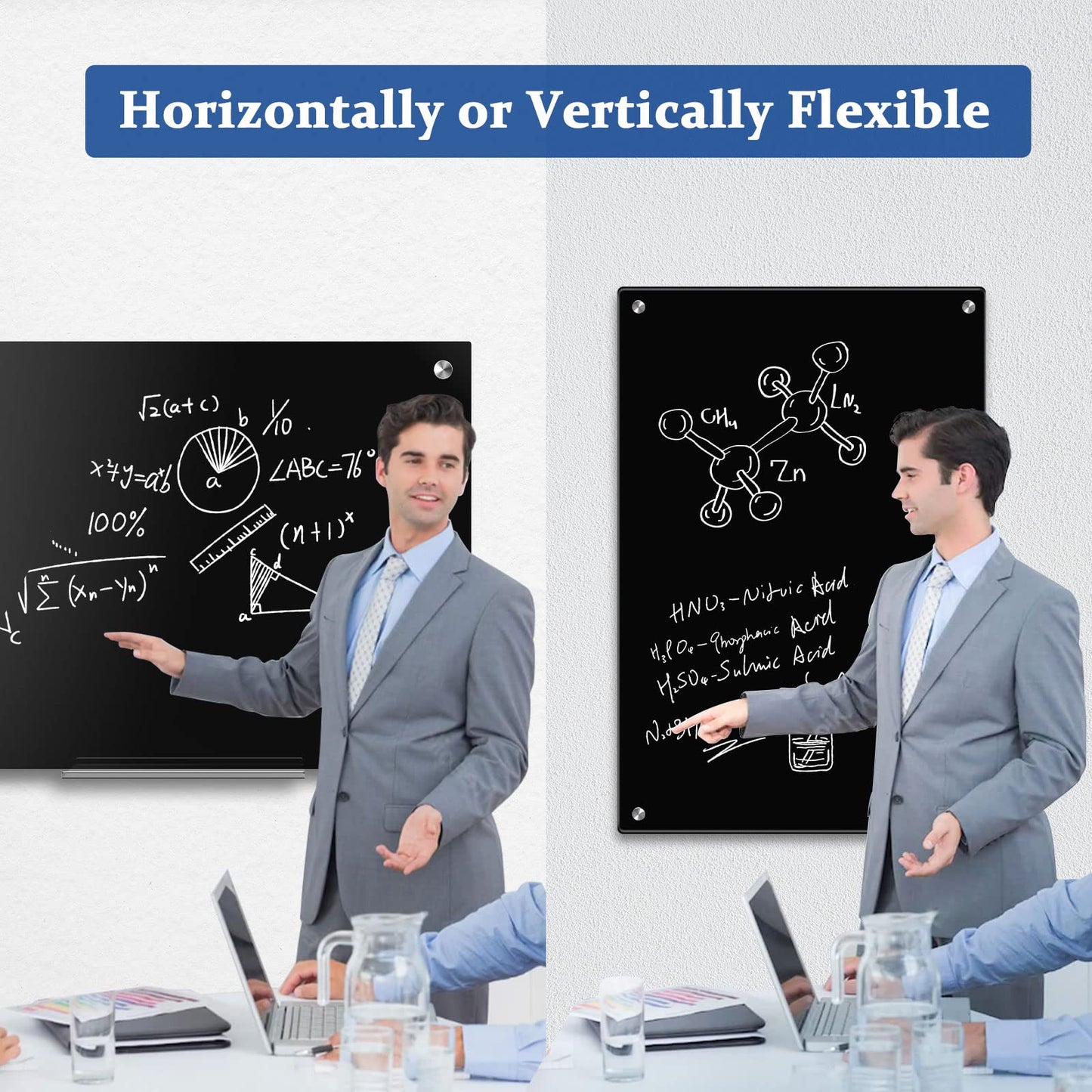 AMUSIGHT Black Dry Erase Board, 48'' x 36'' Magnetic Large Black Glass Board Frameless Wall Mounted Glass Whiteboard for Office, School & Home with 1 Acrylic Marker Tray & 3 Strong Magnet