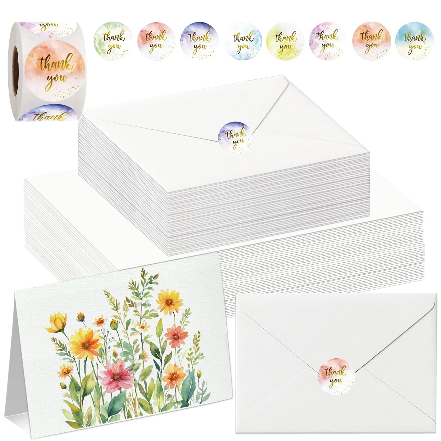 50 Pack Blank Watercolor Cards with Envelopes 5 x 7 Inch 140lb/300GSM 100% Cotton Heavyweight Foldable Water Color Cardstock, Acid-Free Watercolor Cards to Paint for Christmas Birthday