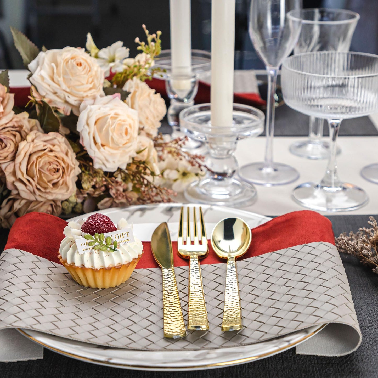 Pryntono 360PCS Gold Plastic Silverware, Heavy Duty Plastic Cutlery Set, Disposable Utensils, 120 Forks, 120 Spoons and 120 Knives for Party, Wedding and Events