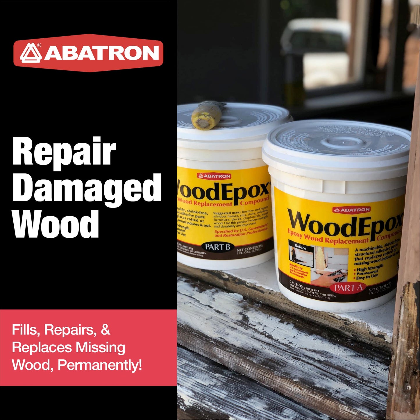 Abatron WoodEpox Kit - 2 Gallon - 2-Part Structural Epoxy Adhesive and Wood Hardener - Wood Filler Putty