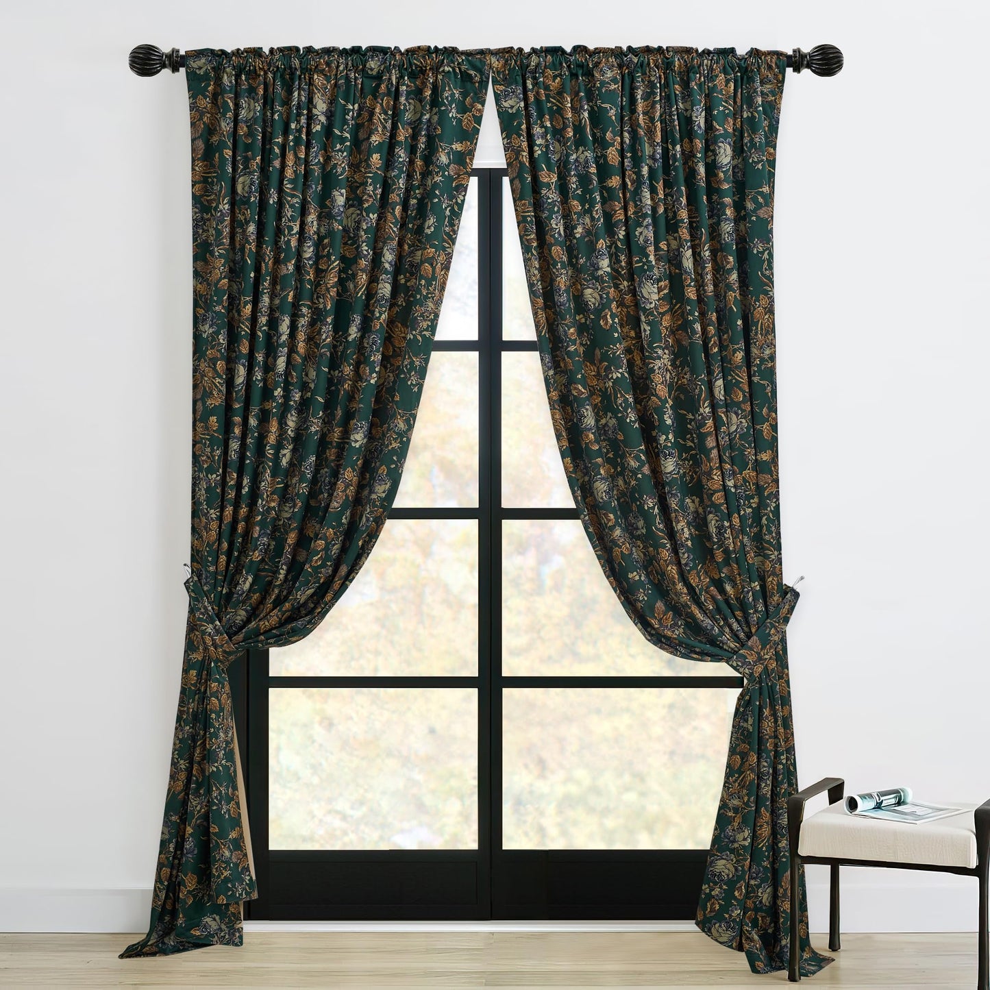 StangH Back Tab Retro Green Curtains Soft Velvet Room Darkening Thermal Insulated Sliding Door Panels Christmas Home Decoration for Backdrops/Bedroom, W52 x L96, 2 Panels