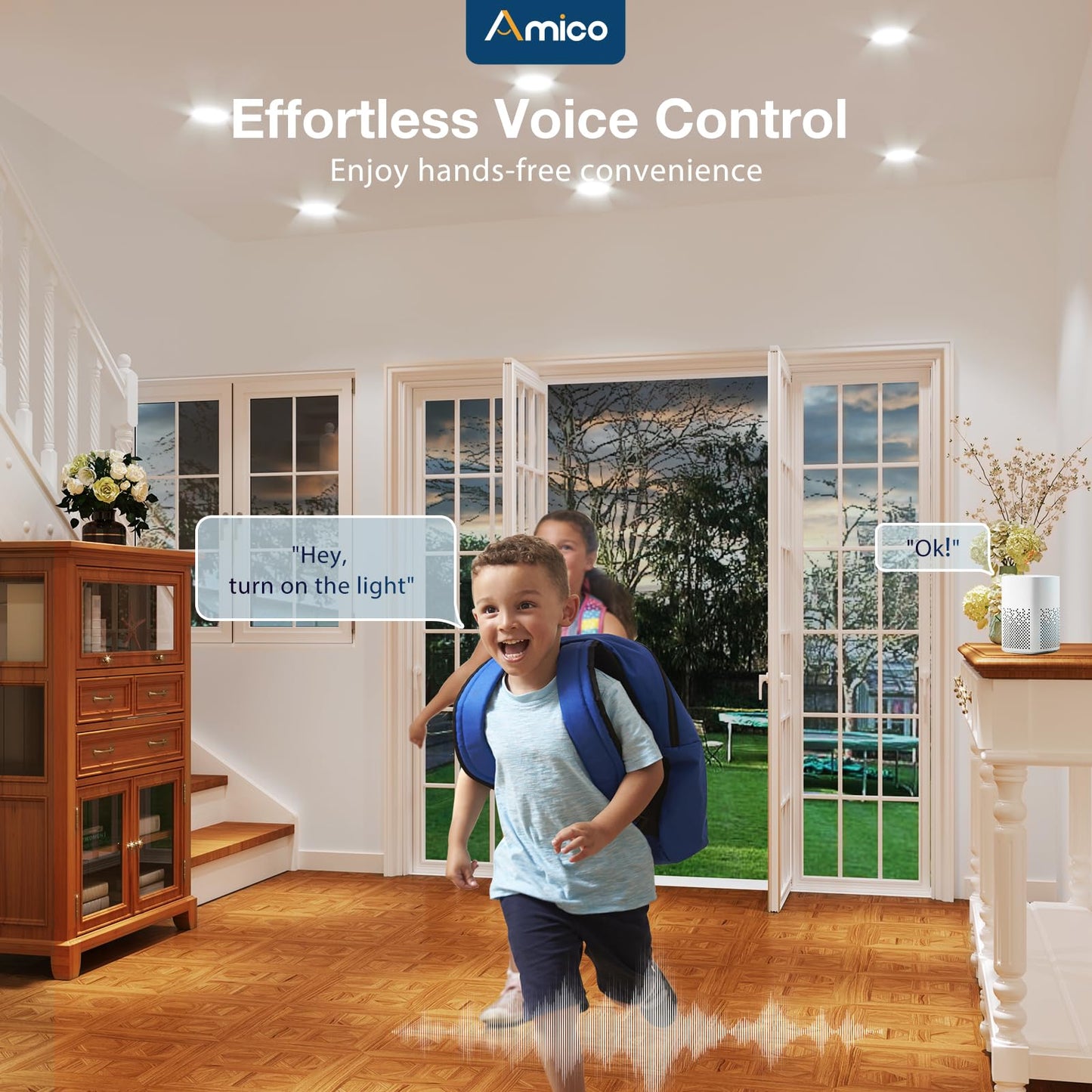 Amico 4 Pack 6 Inch Smart LED Recessed Lighting, WiFi Canless Downlight with Junction Box, RGB & 2700-6500K Color Changing, 12W=110W 1000LM, Voice&Remote&Group Control