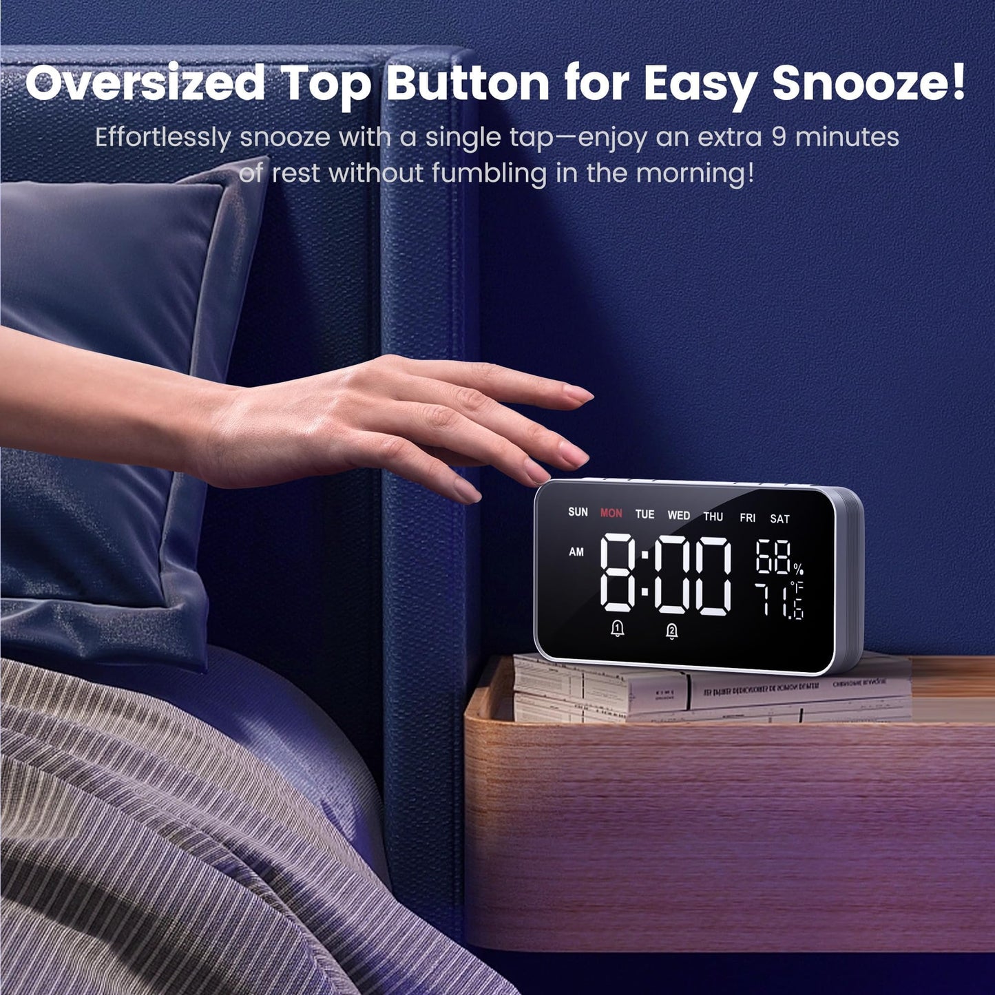 Dekala Bed Shaker Loud Alarm Clock for Heavy Sleepers Adults, Vibrating Dual Alarm Clocks for Bedrooms, Large Display Auto Dimmer,Temperature & Humidity Detect, 7-Day Programmable, Ideal Gift