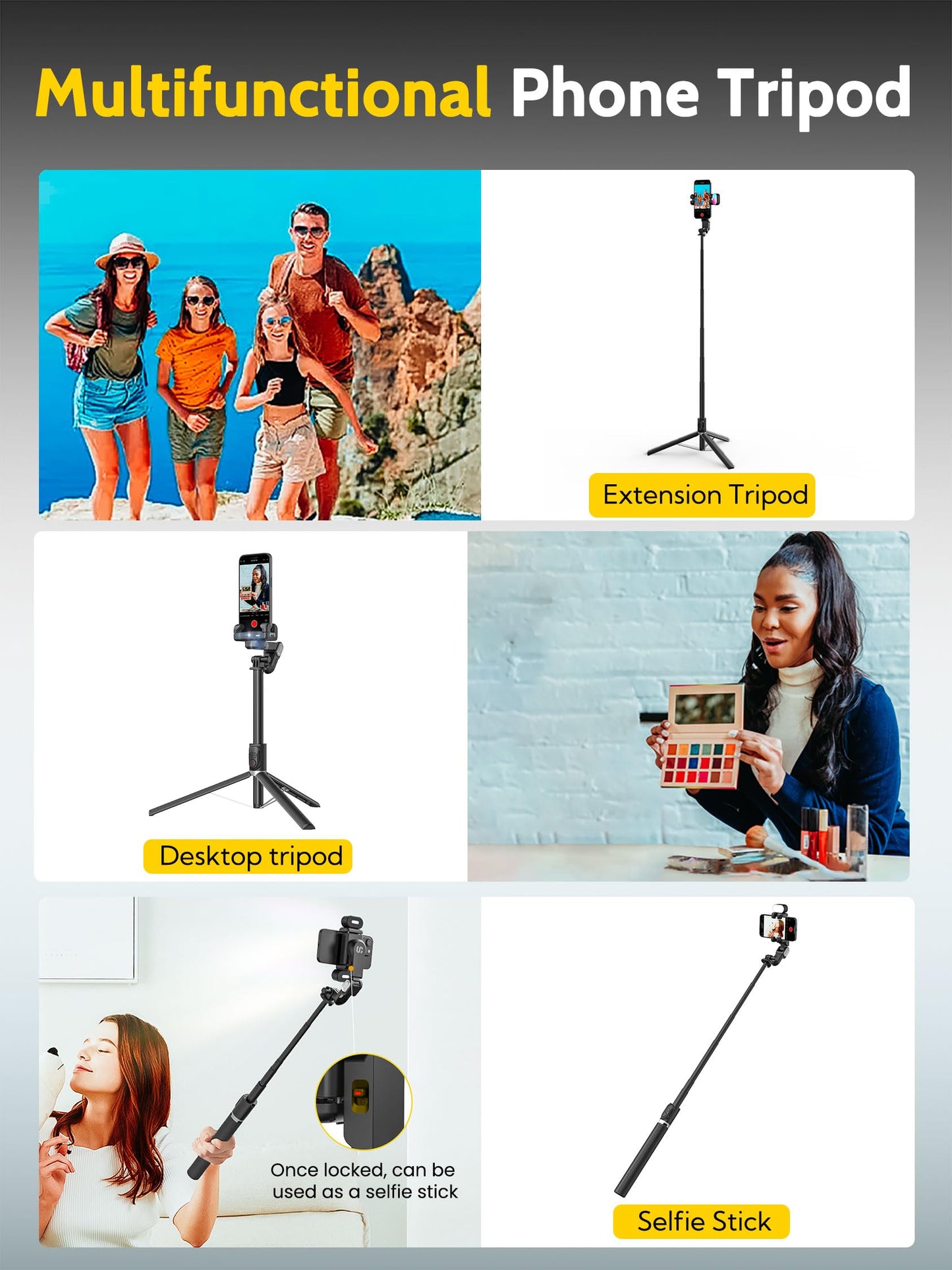 AOCHUAN Auto Face Tracking Tripod 360 Rotation for iPhone Android,Phone Stand Follow You for Video Recording,Selfie Stick Tripod with RGB Light,Remote Control for YouTube,TikTok Vlogging(M2Pro Black)