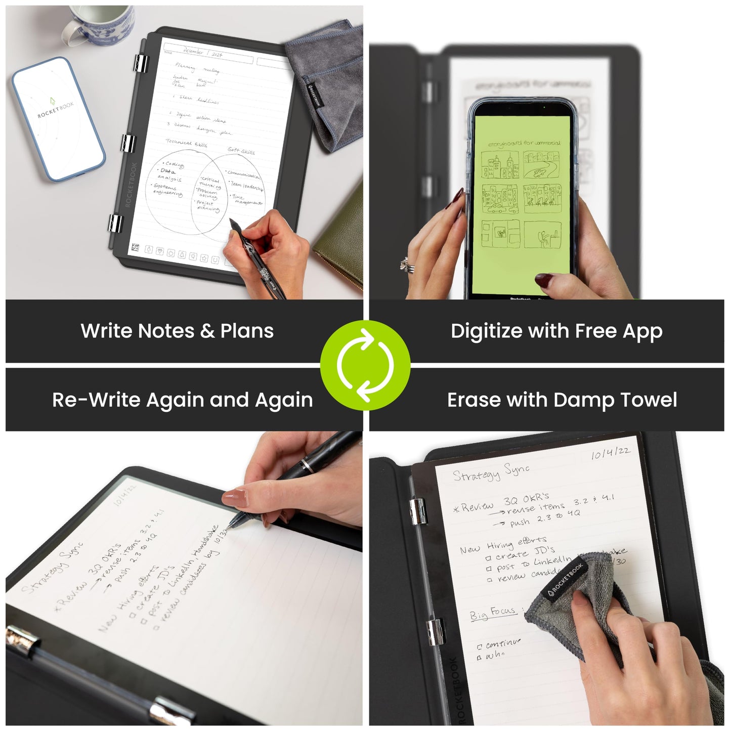 Rocketbook Pro 2.0 Reusable Professional Smart Notebook, Executive Size 7x9, Black - Lined & Dot Grid Pages, App-Connected, Erasable, Premium Cover, Ideal for Work Notes and Business Meetings