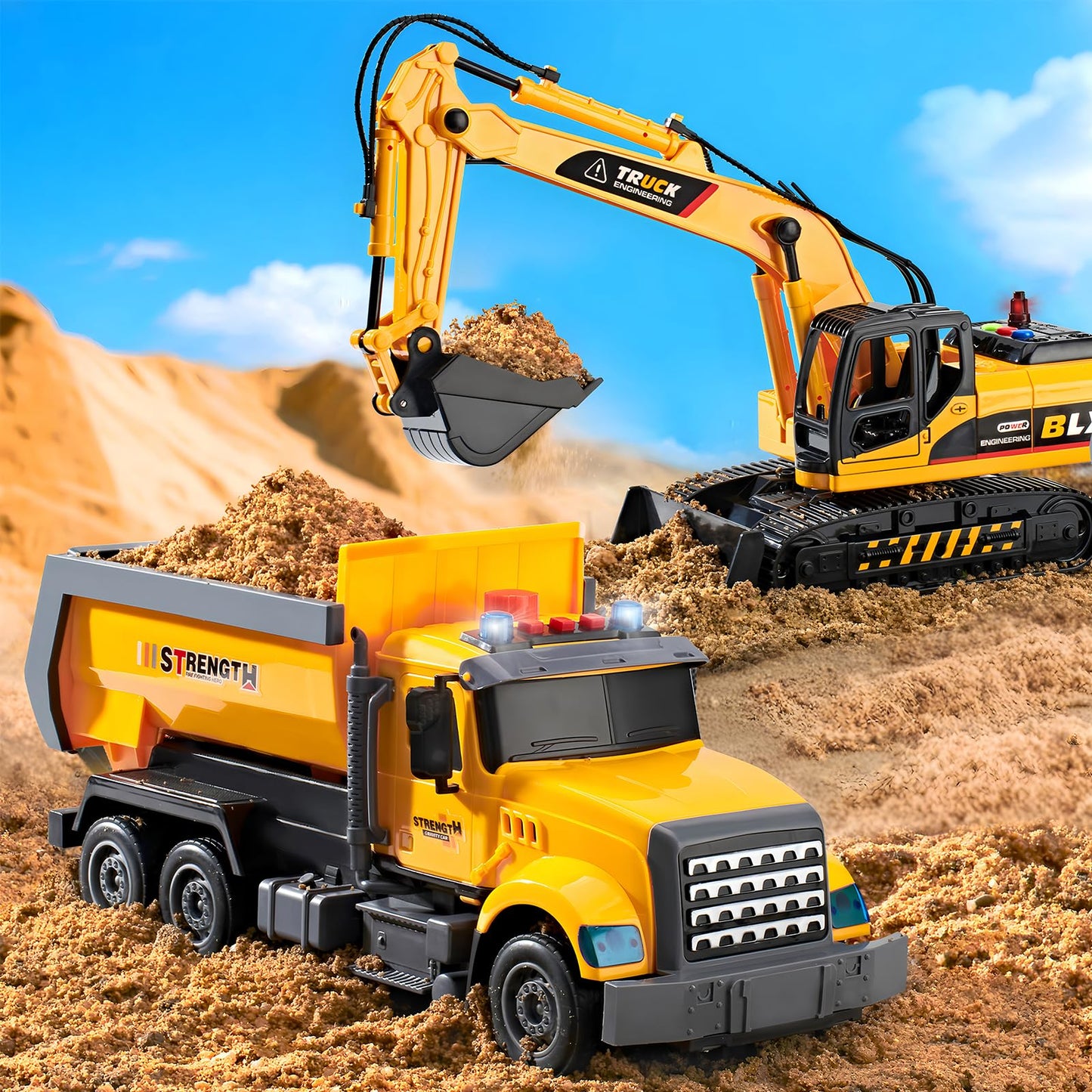 LerBao 2 Pack Large Construction Engineering Truck Toys,Moveable Claw Excavator & Lifting Back Dump Truck Toy for 3 4 5 6 7 8 Years Old Boys Kids Childs Toddlers Birthday Christmas GIFS