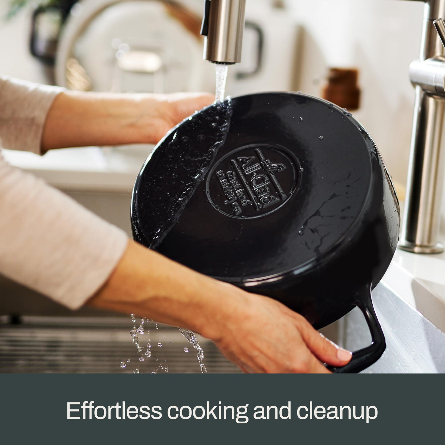 All-Clad Cast Iron Skillet - 12โ Enameled Cast Iron Pan with Lid, Enamel Coating, Grill, Oven Safe up to 650ยฐF & Compatible with All Stovetops (Gas, Electric & Induction), Easy-Clean Frying Pan, Black