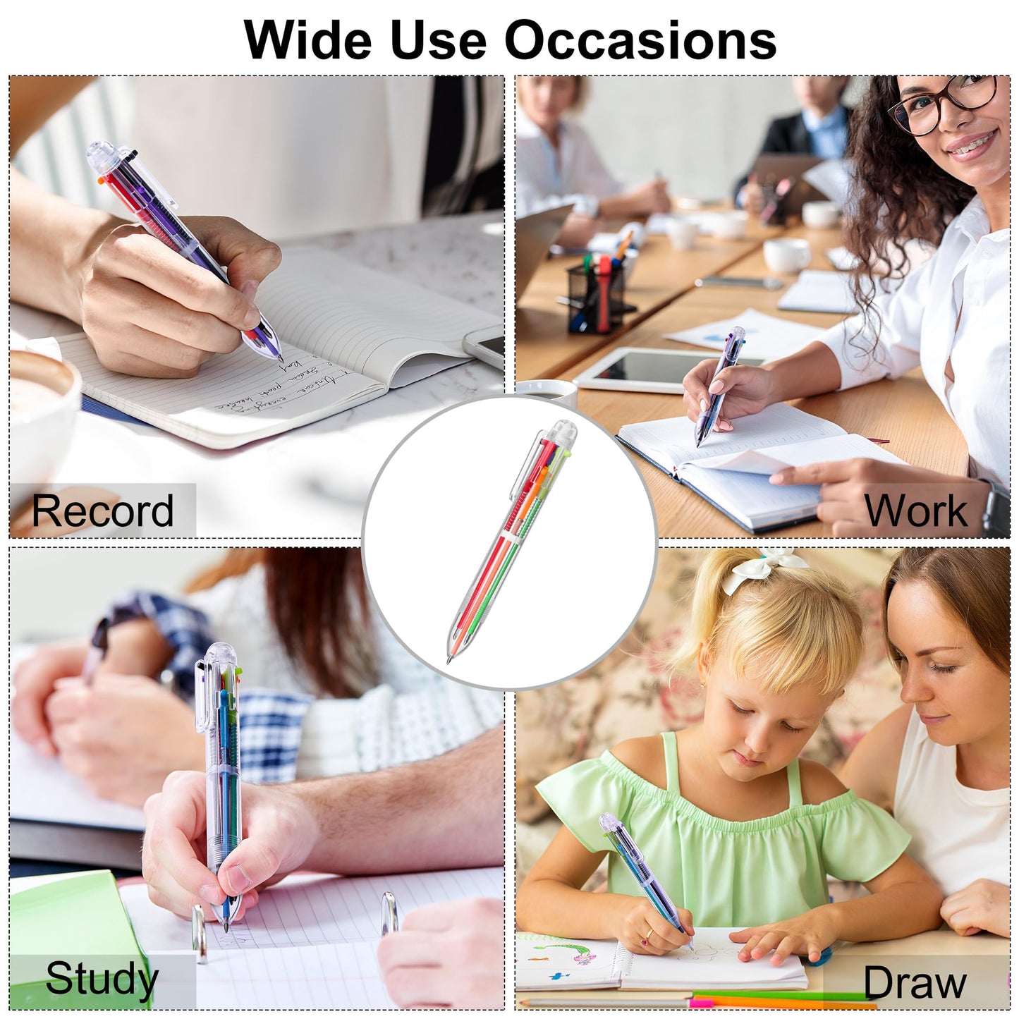 Aodaer 144 Pieces Multicolor Ballpoint Pens 0.5 mm 6 Colors Transparent Barrel Ballpoint Pen 6-in-1 Multicolor Retractable Ballpoint Pens for Office School Supplies Gifts