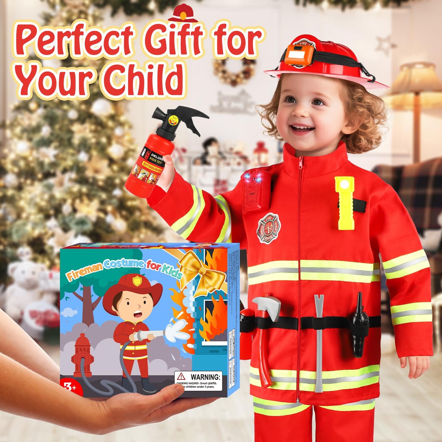 HUUIDY Fire Chief Costumes for Kids, Fireman Role Play Dress Up Set, Kids Costume with Fire Fighter Accessories