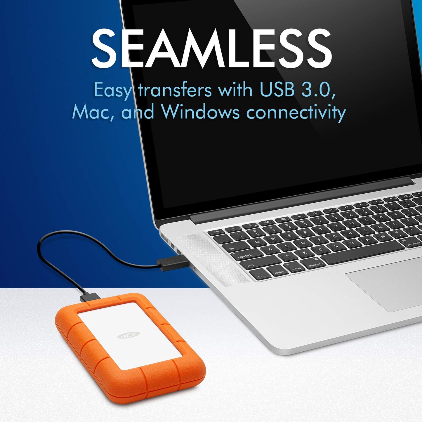 LaCie Rugged 5TB Portable External HDD - USB 3.0/2.0 Compatible, Shock/Dust/Rain Resistant for Mac & PC, Orange, Grey