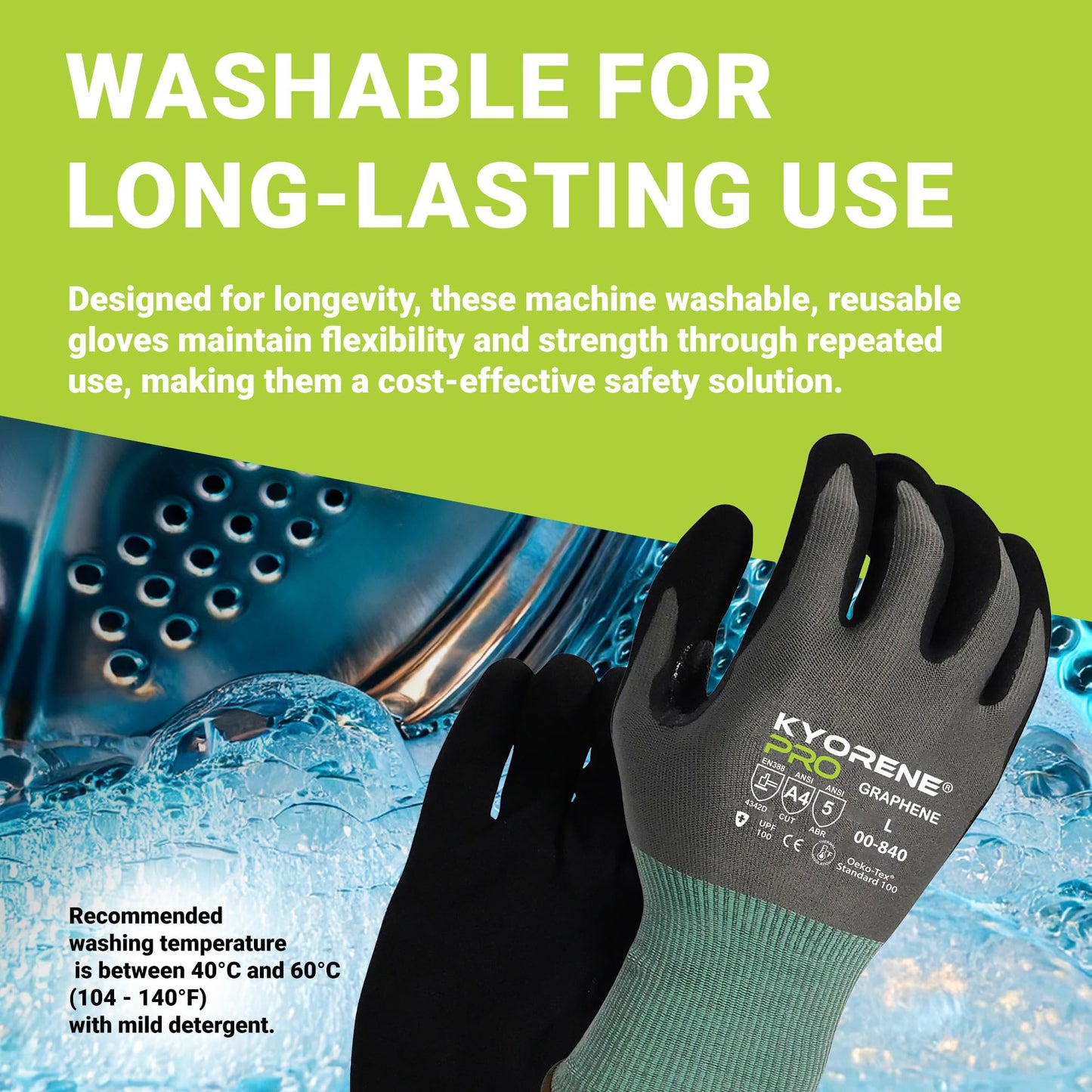 Armor Guys Kyorene Pro 00-840 A4 Cut Resistant Work Gloves - Graphene, Nitrile Grip, Durable, Breathable for Industrial Use - M, 12 Pairs