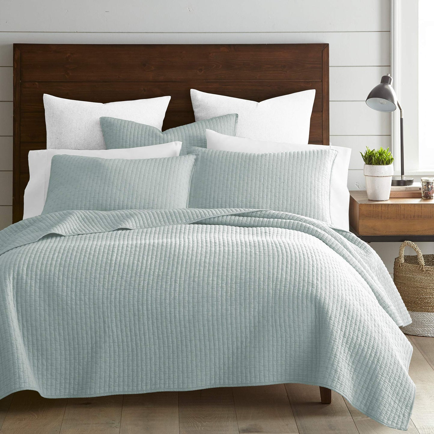 Levtex Home - Cross Stitch - 100% Cotton - Euro Shams Set of Two - (26x26in.), No Insert - Blue Haze