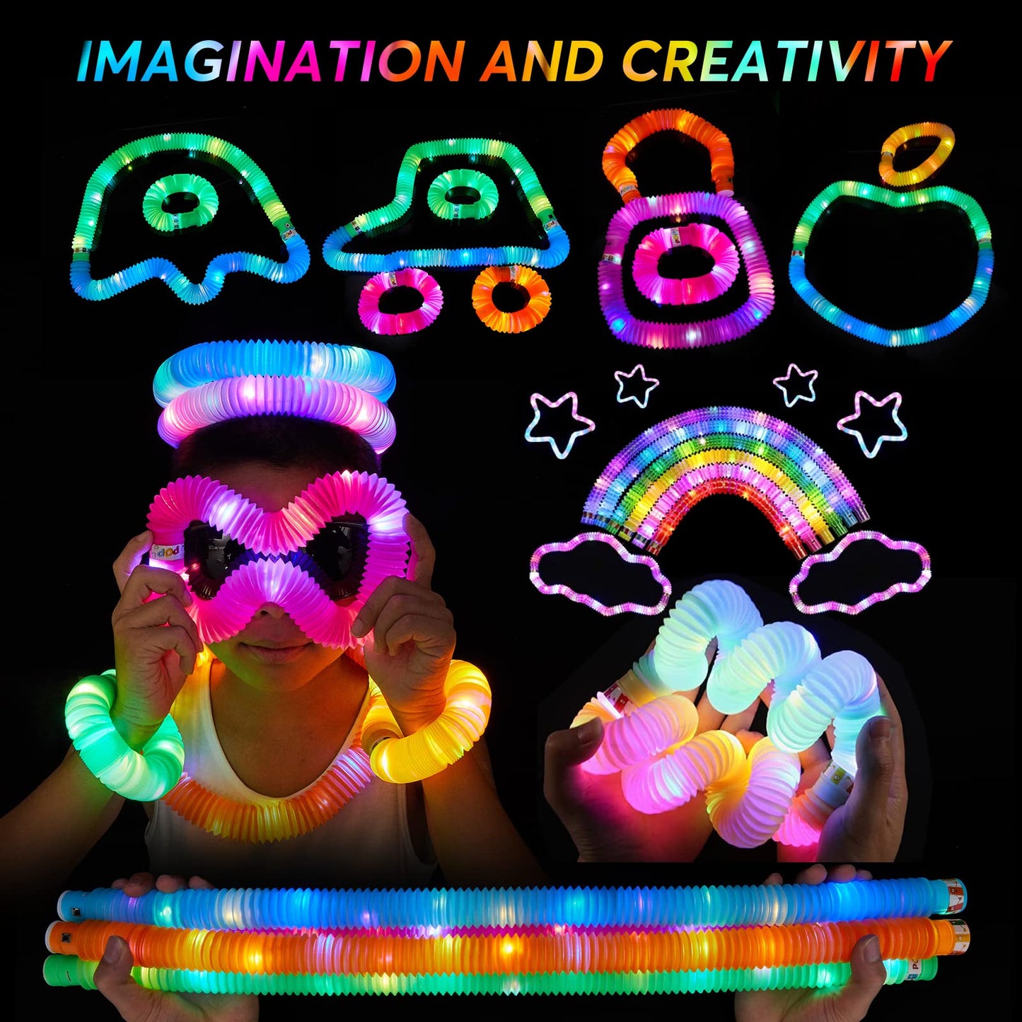 AIRNEY 48 PCS Glow in The Dark Party Supplies, Light Up LED Pop Tubes, Glow Sticks Sensory Toys Birthday Party Favors for Kids, Light Up Toys Goodie Bag Stuffers Gifts Prize