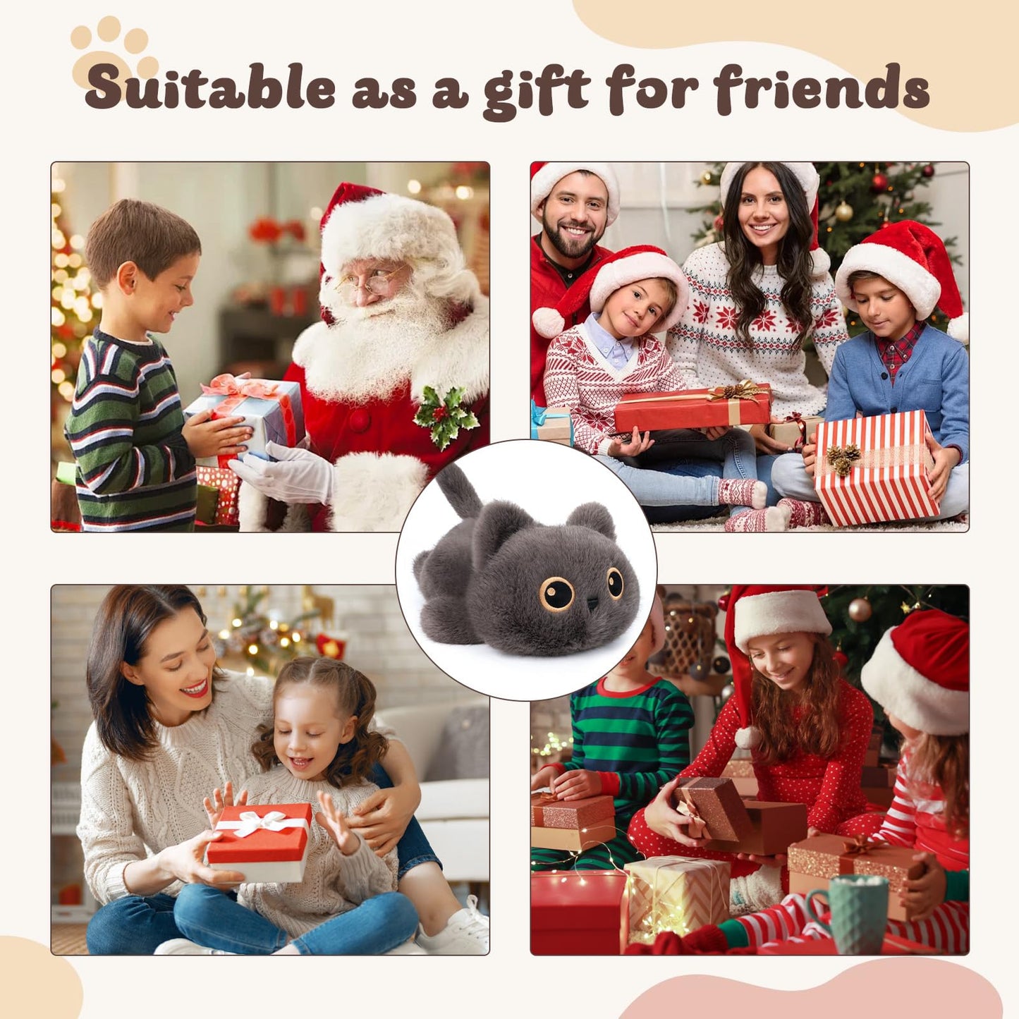 YOUBLEK 1.9 lbs Weighted Stuffed Animals Cat - Dark Grey Cat Plush, Cute Cat Stuffed Animal Kawaii Plushies Hugging Toy Gifts for Kids Boys Girls & Adults