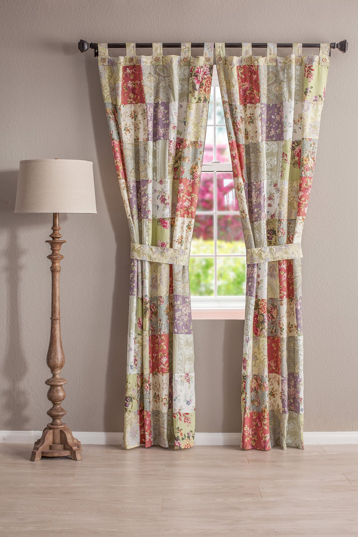 Greenland Home Blooming Prairie Authentic Patchwork Curtain Panel Set, 84 x 84 inches, Includes Two (2) 42 W x 84 L Panels