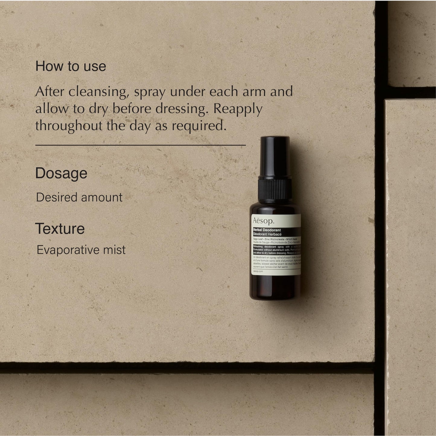 Aesop Herbal Deodorant Spray | Zinc Ricinoleate and a Blend of Essential Oils | Without Aluminium Salts | 1.7 oz