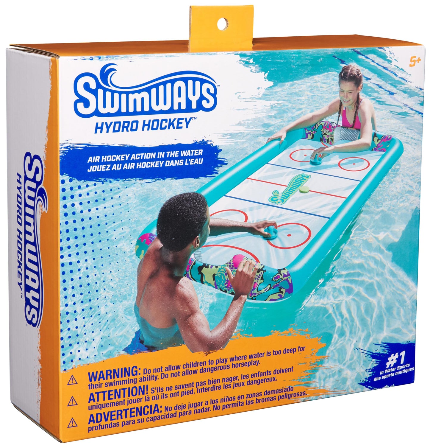 SwimWays Hydro Hockey Inflatable Water Floating Table Hockey Set, Pool Toy for Kids Ages 5+