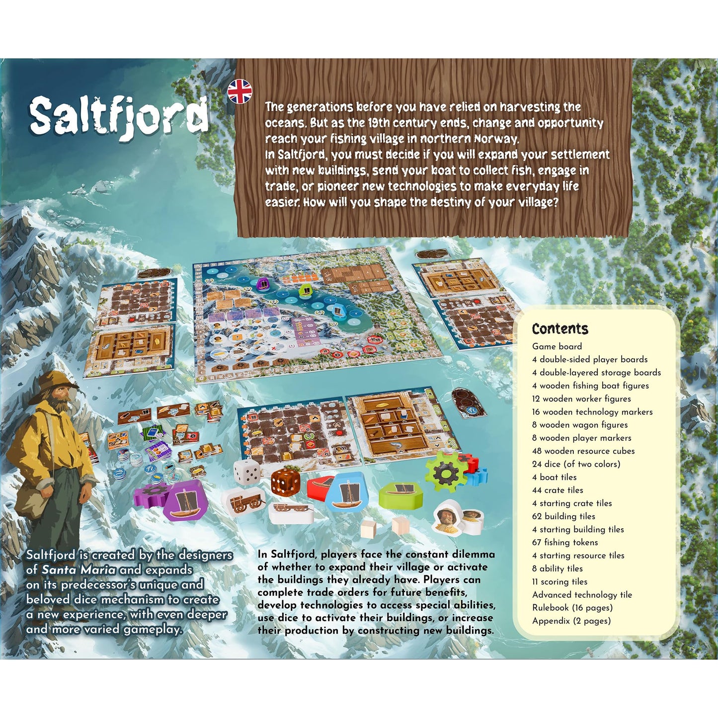 Saltfjord Board Game - Dice Drafting, Fishing and Village Expansion Strategy Game Set in 19th Century Norway, Ages 14+, 1-4 Players, 60 Minute Playtime, Made by Aporta Games