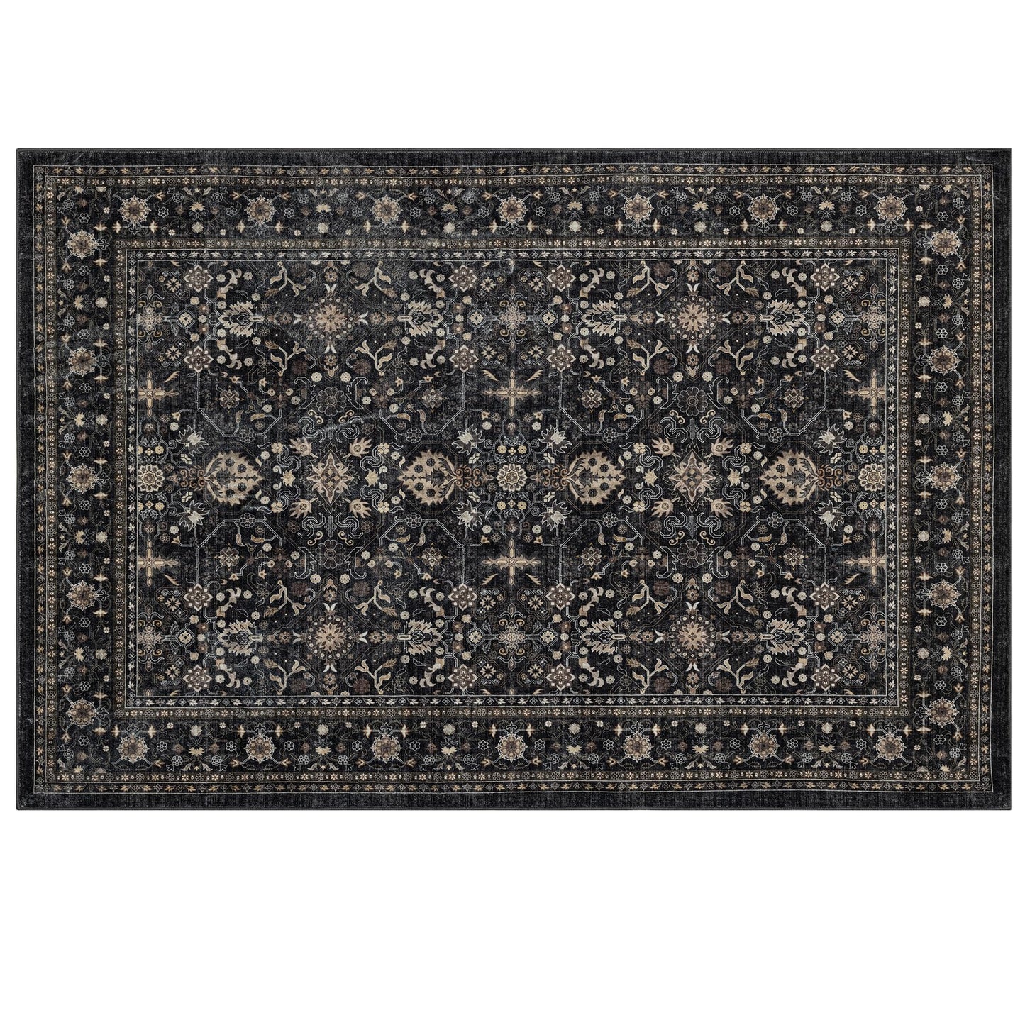Area Rug Non Slip Machine Washable Ultra Soft Living Room/Bedroom/Kitchen/Outdoor/Classroom Black Grey, 9'×12'