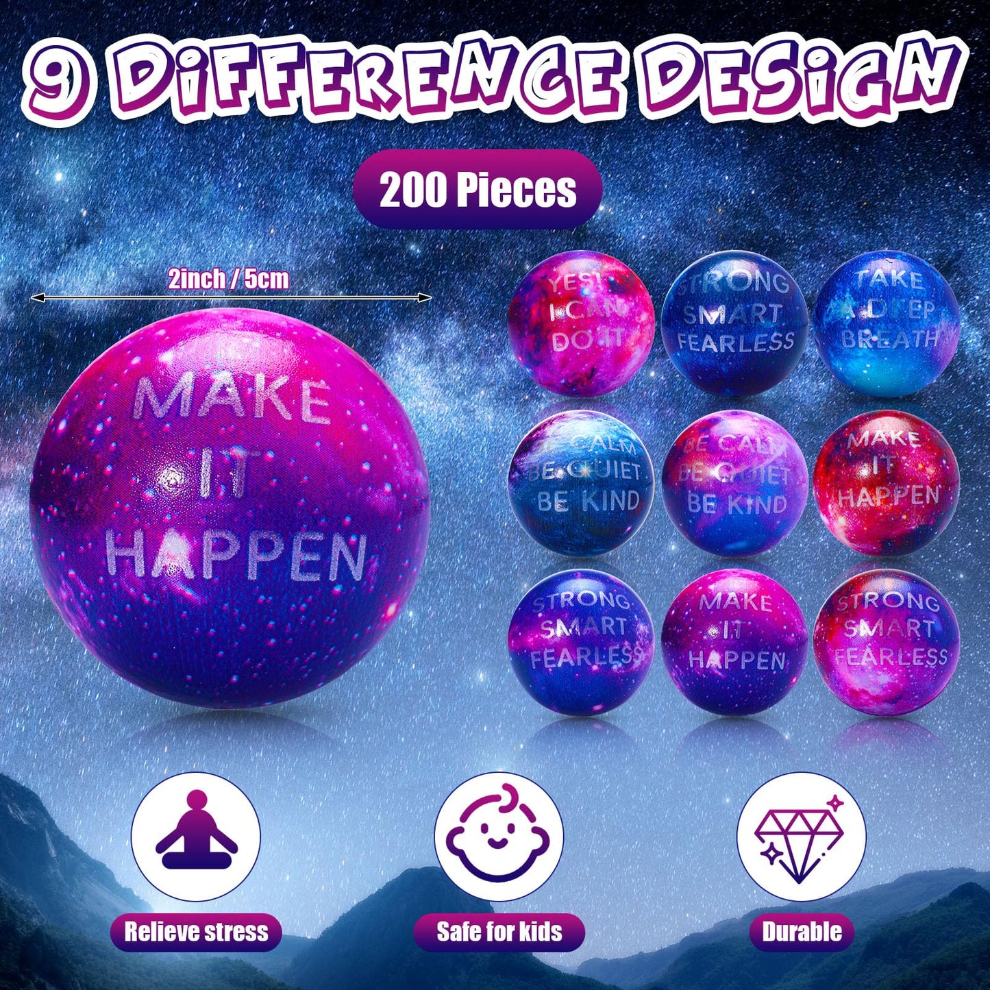 Libima 120 Pcs Galaxy Stress Balls Bulk 2 Inches Outer Space Foam Stress Balls for Squeeze Fidget Birthday Astronaut Party Favors School Class Reward Carnival Gift (Galaxy B)