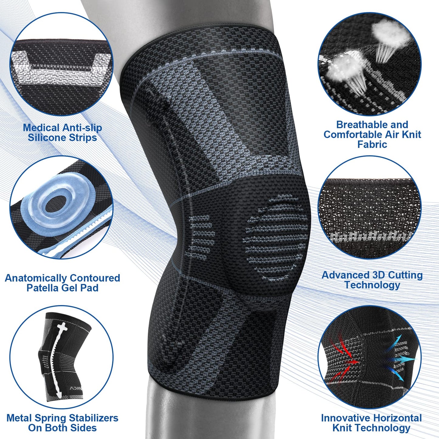 NEENCA Professional Knee Brace for Pain Relief, Medical Knee Compression Sleeve, Knee Support with Horizontal Knit Tech for Meniscus Tear, ACL, Arthritis, Joint Pain, Runner, Workout- FSA/HSA APPROVED