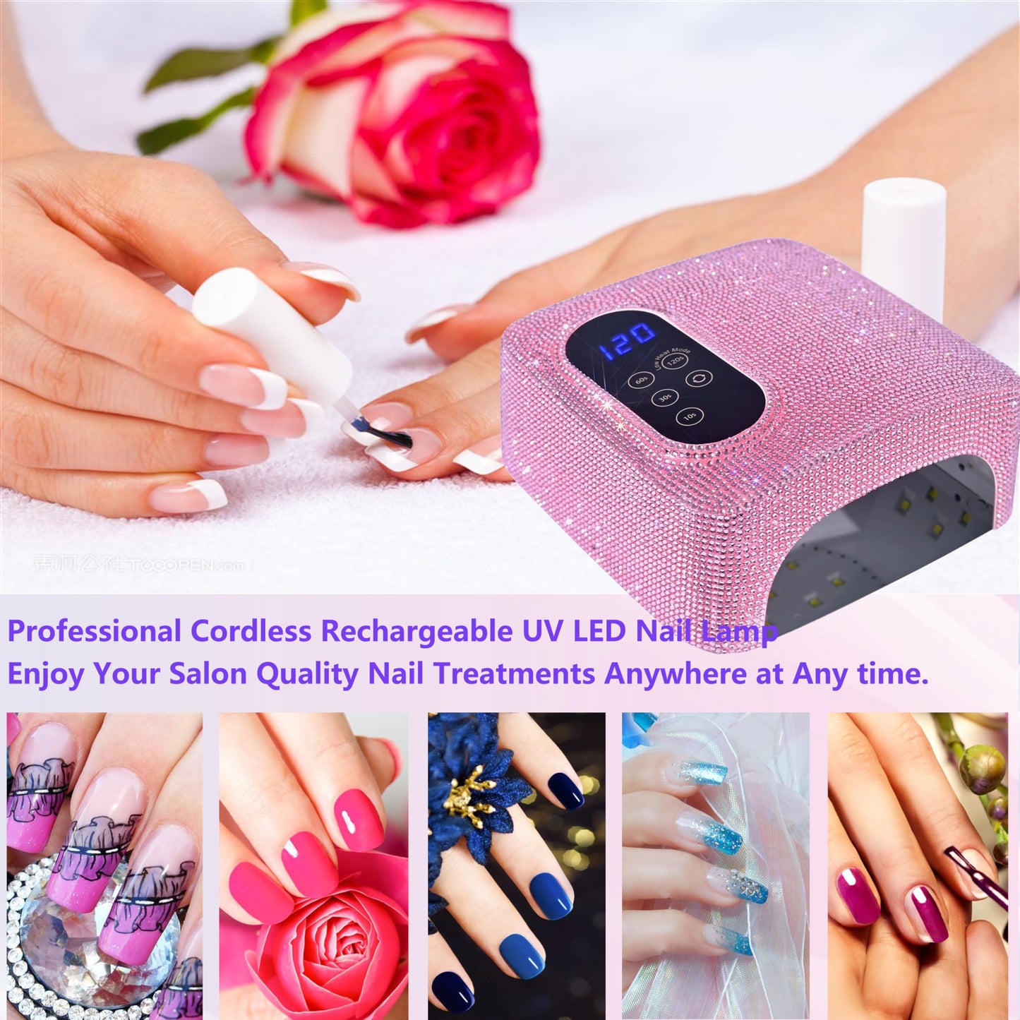 72W UV LED Nail Lamp,Rechargeable Cordless Nail Dryer,Portable UV Led Nail Light with Full Diamond on Surface,Professional Curing Gel Polish Acrylic Nails Tools for Home & Salon