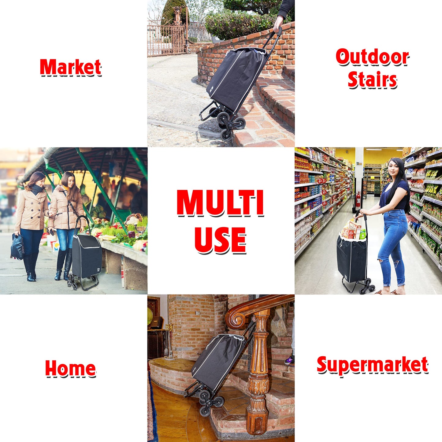 dbest Products Trolley Dolly Sport Stair Climber β Foldable Grocery Cart on Wheels β Multi Use Rolling Cart with Removable Bag, Hand Truck Dolly Function, and Stair Climbing Wheels, Black