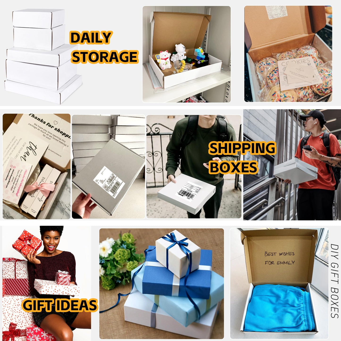 JOWLOT 12x9x4 inch Shipping Boxes Set of 20, White Corrugated Cardboard Box Literature Mailer for Mailing Packing Moving and Storage