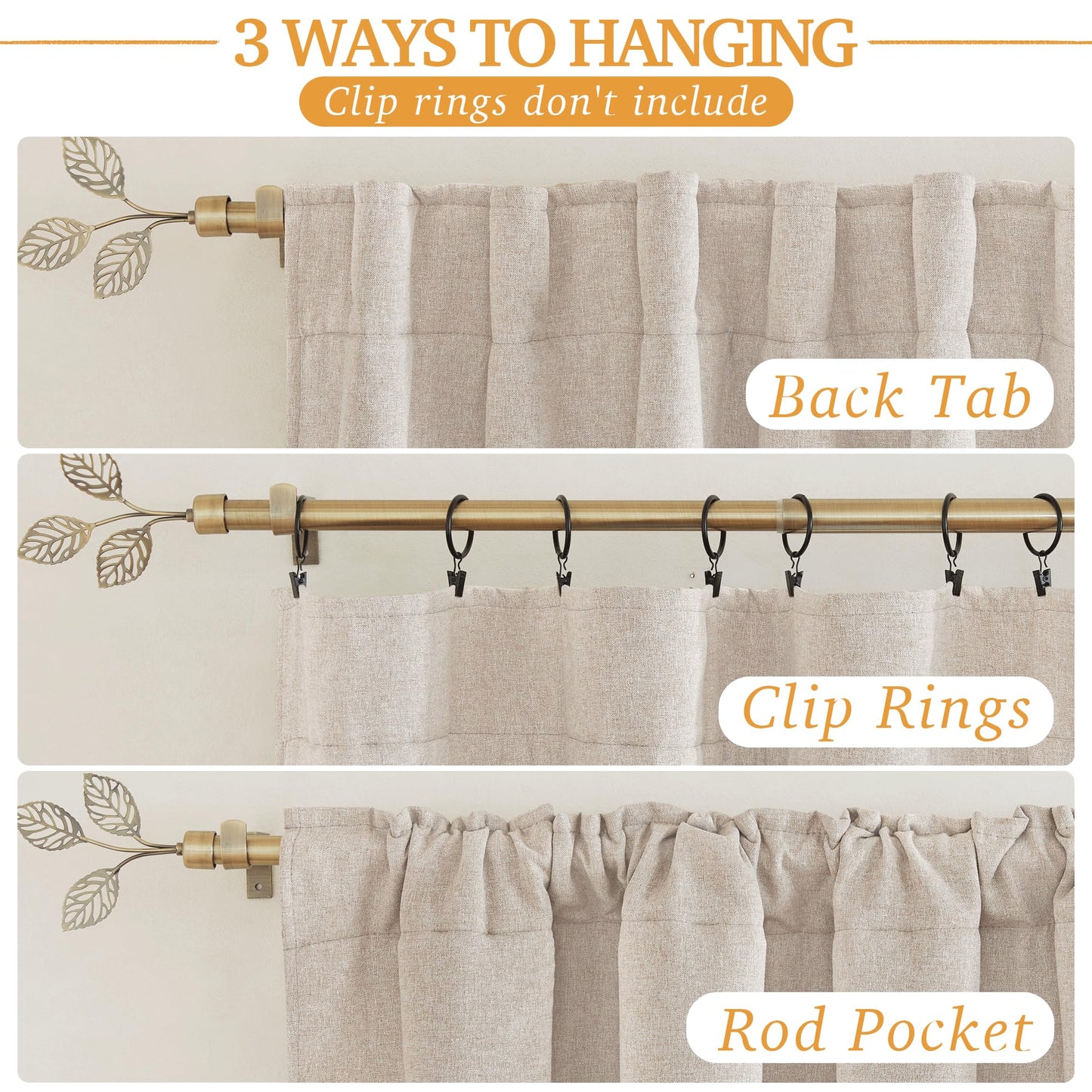RYB HOME 3 in 1 Soundproof - Blackout - Insulation Linen Curtains, Noise Blocker Energy Saving Curtains for Bedroom Living Room Kids Nursery Studio Home Office, Taupe, W52 x L84 in, 2 Panels
