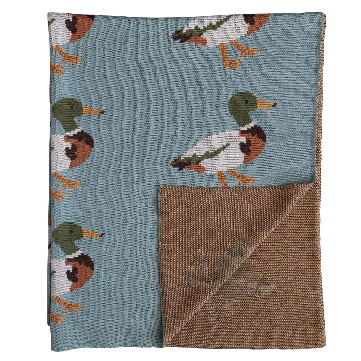 Creative Co-Op Soft Cotton Knit Baby Blanket with Decorative Duck Print, Multicolor