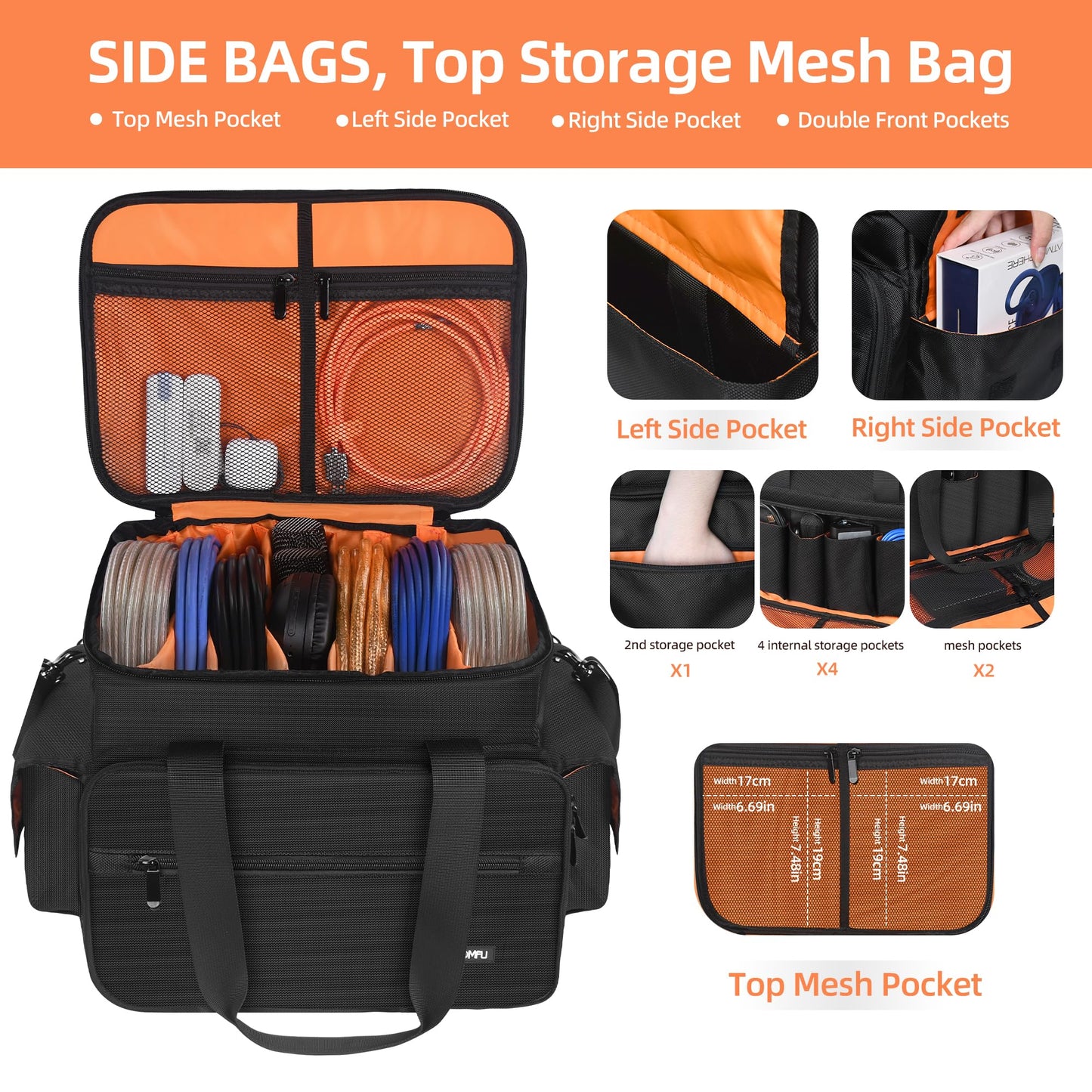 Homfu DJ Gig Gear bag-DJ Cable File Organizer Bag with Detachable Dividers,DJ Travel Gig Bag With Organization Package for Business Trips,Daily Use,DJ File Equipment,Musician Accessories,Outdoor