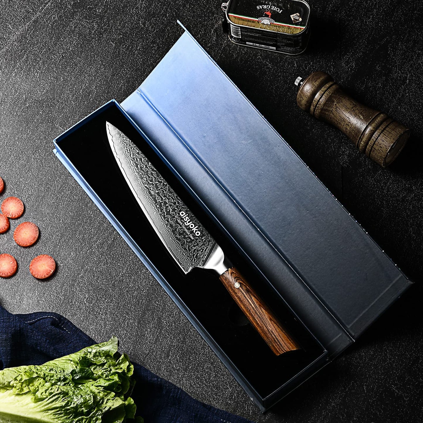 aisyoko Damascus chef knife 8-inch sharp kitchen knife Japan VG-10 stainless steel ergonomic color wooden handle luxury gift box - with scabbard