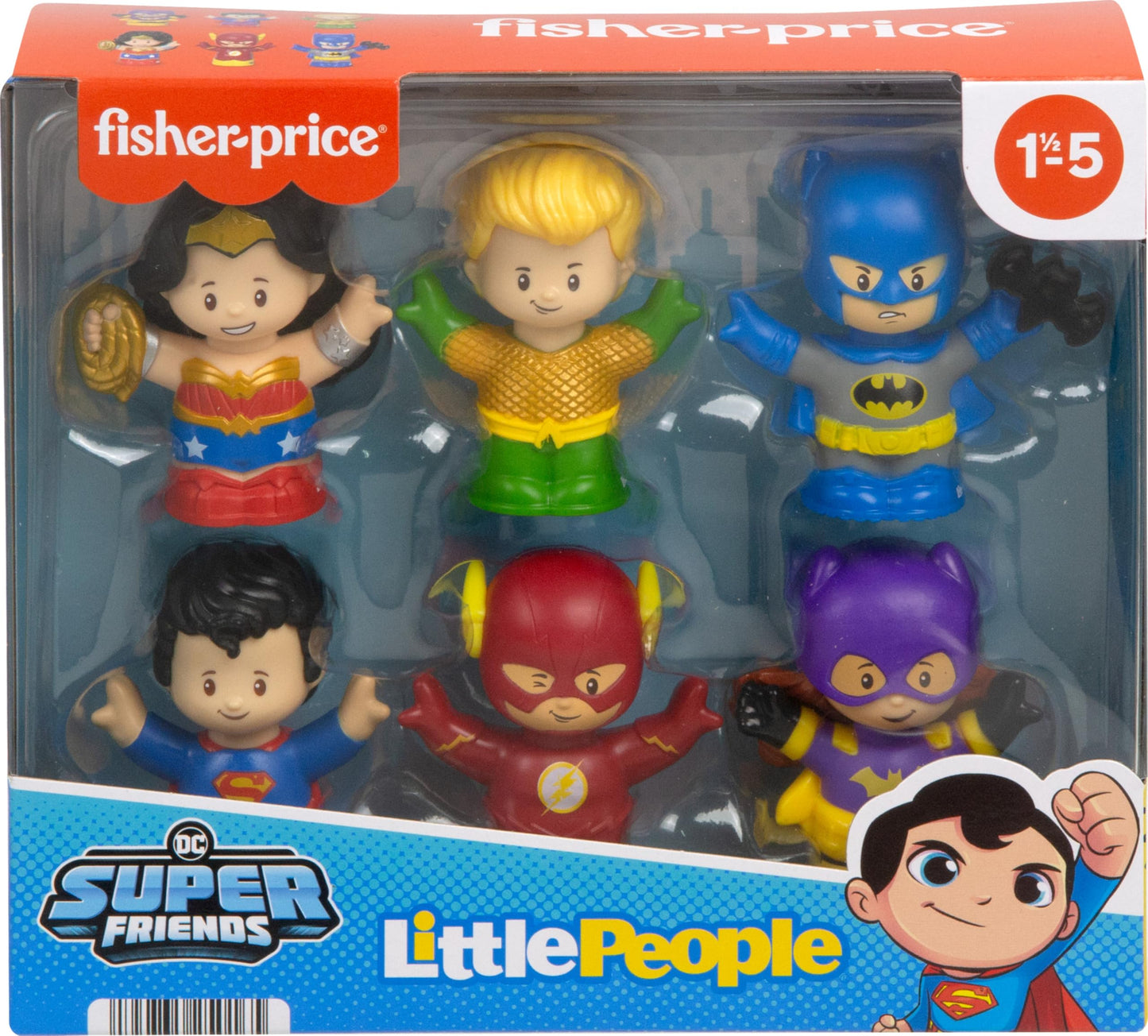 Fisher-Price Little People Toddler Toys DC Super Friends Crime-Fighting Figure Pack Set of 6 Characters for Pretend Play Ages 18+ Months (Amazon Exclusive)
