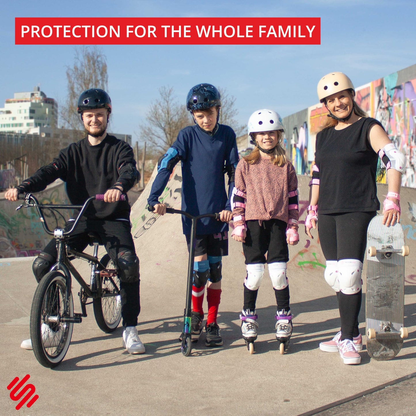 SKATEWIZ Knee and Elbow Pads Adult - Skating Protective Gear, Knee Pads and Elbow Pads Set - PROTECT-1 - Size L Pink White - Knee and Elbow Pads for Women, Elbow and Knee Pads Adult, Skate Gear
