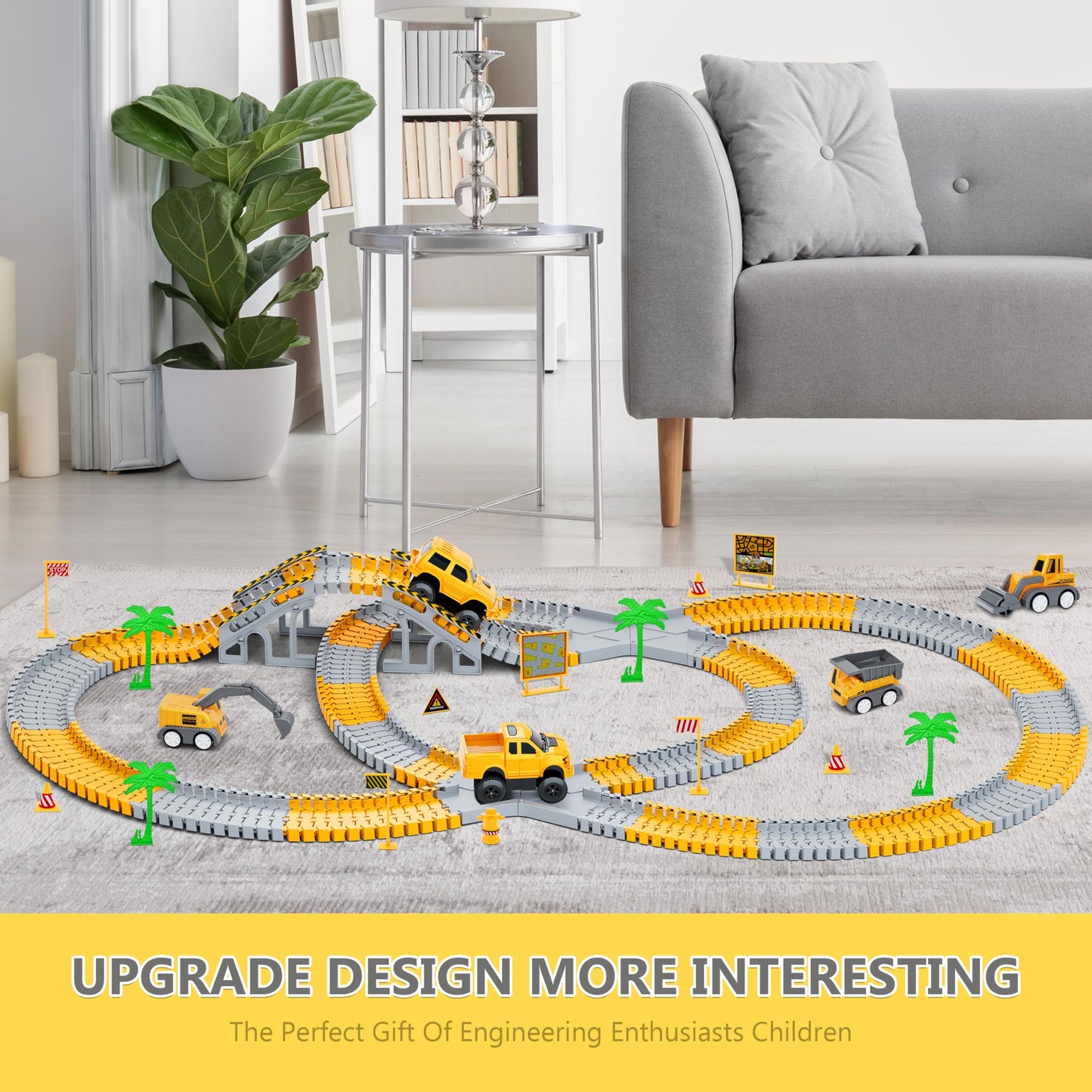 Toys for Kids 253 Pieces Building Race Track Toy for 3 4 5 6 7 8 Year Old Boys 5 Pieces Truck Building and Flexible Track Set to Create