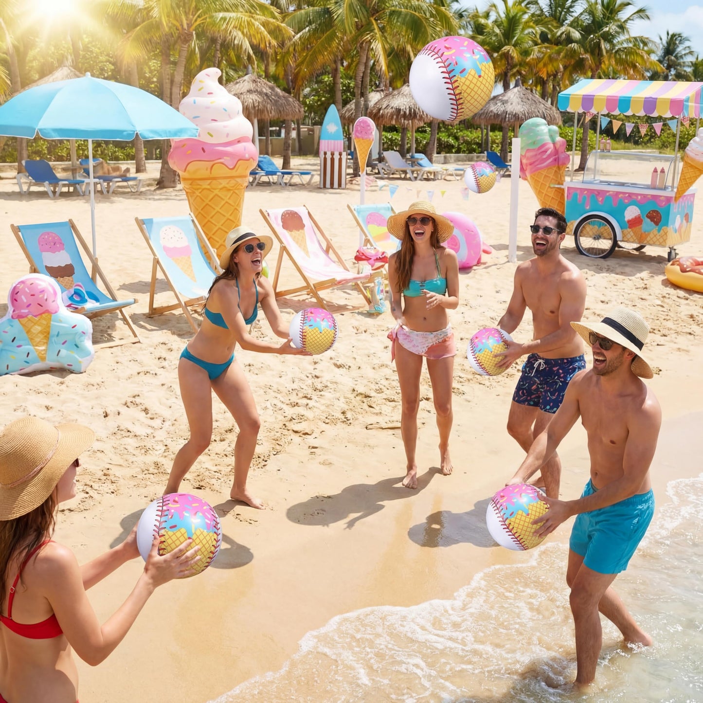Teyva Daily 12 Pack Inflatable Ice Cream Drip Baseball Beach Ball 7.87 Inch Ice Cream Drip Beach Balls for Summer Outdoor Pool and Seaside Game Gifts Birthday Sports Baseball Party Supplies Favors
