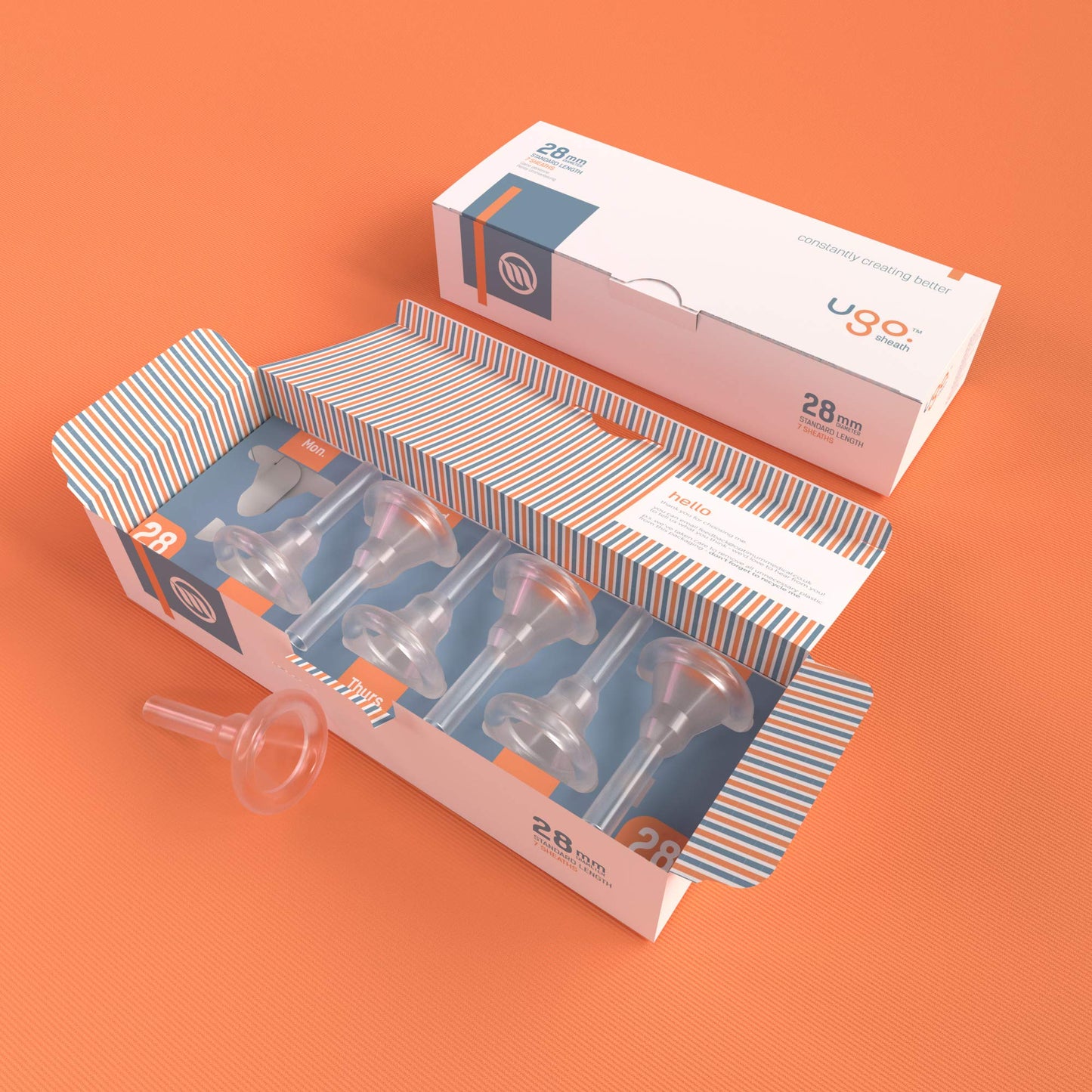 Ugo Sheath (x28) - 1 Month Supply of External Male Urinary Incontinence Catheter Condoms - Self Adhesive and Latex Free (Style: Standard/Diameter: 28mm)