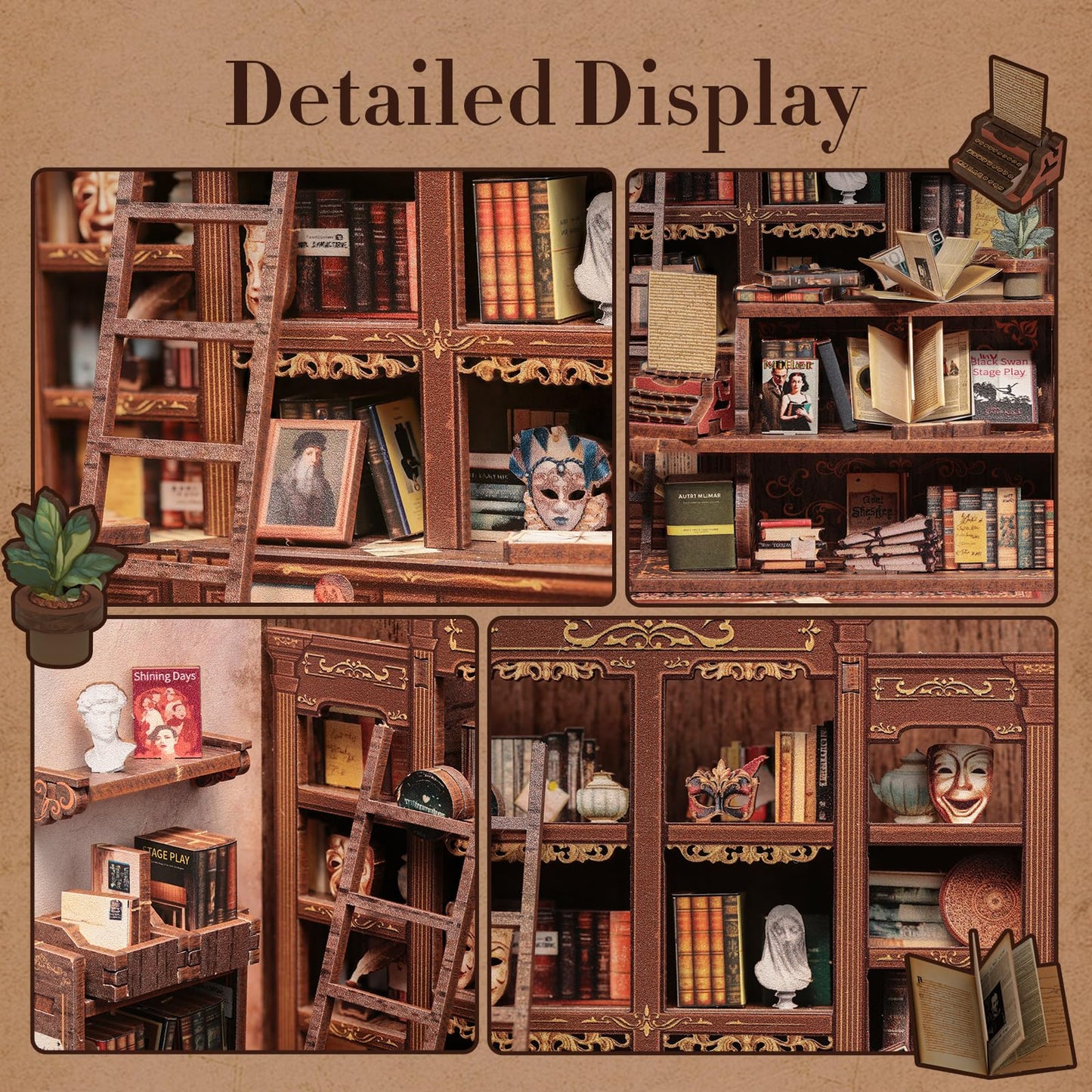 Fsolis Book Nook Kit - DIY Miniature House Kit for Adult Mini House Tiny Home Building Craft Kit Bookshelf Nook Decor Gifts for Book Lovers(The Drama Bookshop)