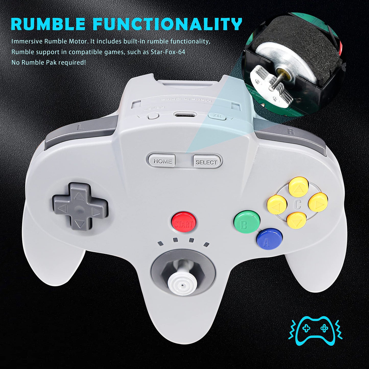 2.4 GHz Wireless N64 Switch Online Controller, USB Receiver & N64 Receiver, Compatible with Windows PC Laptop iOS Mac Raspberry Pi, N64 / Switch Online/NSO - (Rechargeable) (Plug and Play) Gray