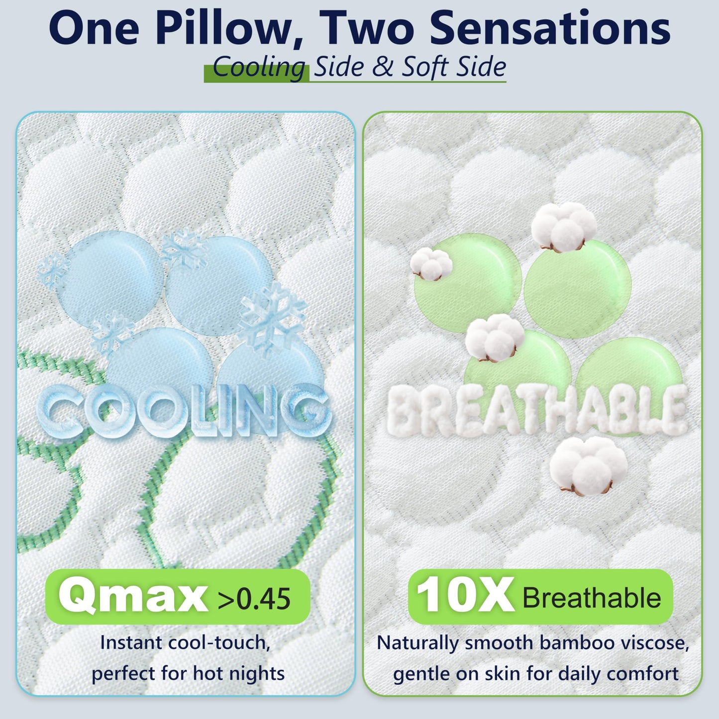 DGPEAR Cooling Pillows, Shredded Memory Foam Pillows King Size Set of 2 Adjustable Firm Bamboo Bed Pillows for Hot, Side, Back and Stomach Sleepers