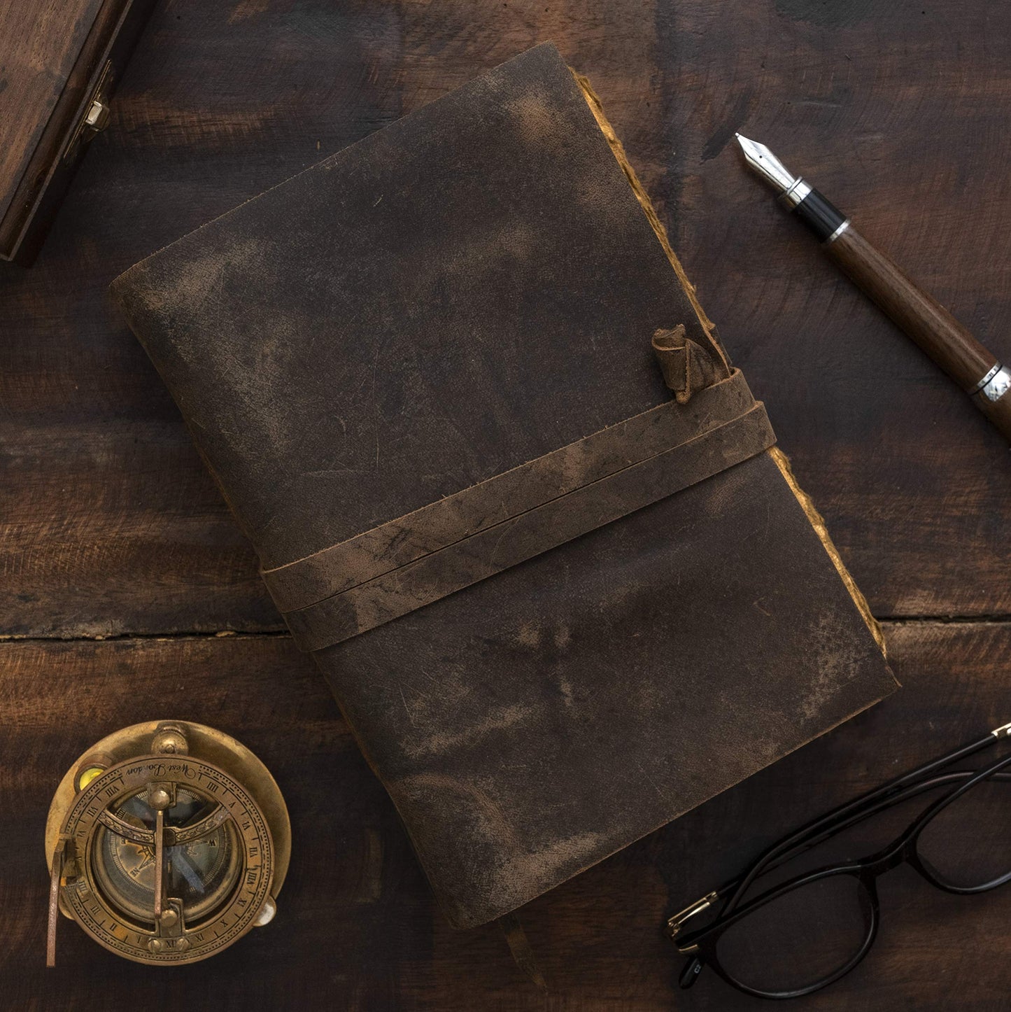 NomadCraftsCo. Leather Journal - Vintage Leather Journal with Bookmark, Book of Shadows Journal, Grimoire Journal, Witch Journal, Vintage Journal for Men and Women, 200 GSM Antique Deckle Edge Paper