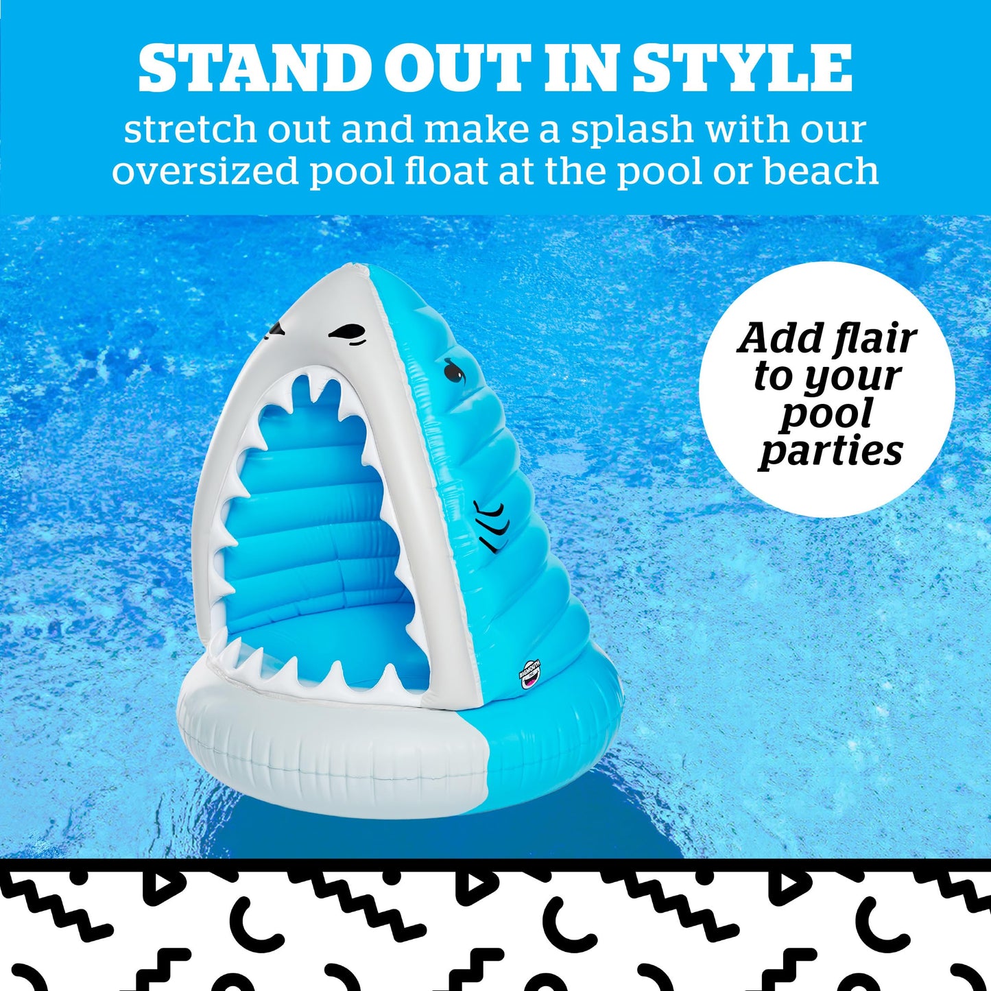 BigMouth Giant Animal Pool Float, Inflatable Floatie Tube, Blow Up Swim Ring, Outdoor Summer Pool Party Water Toy - Man-Eating Shark