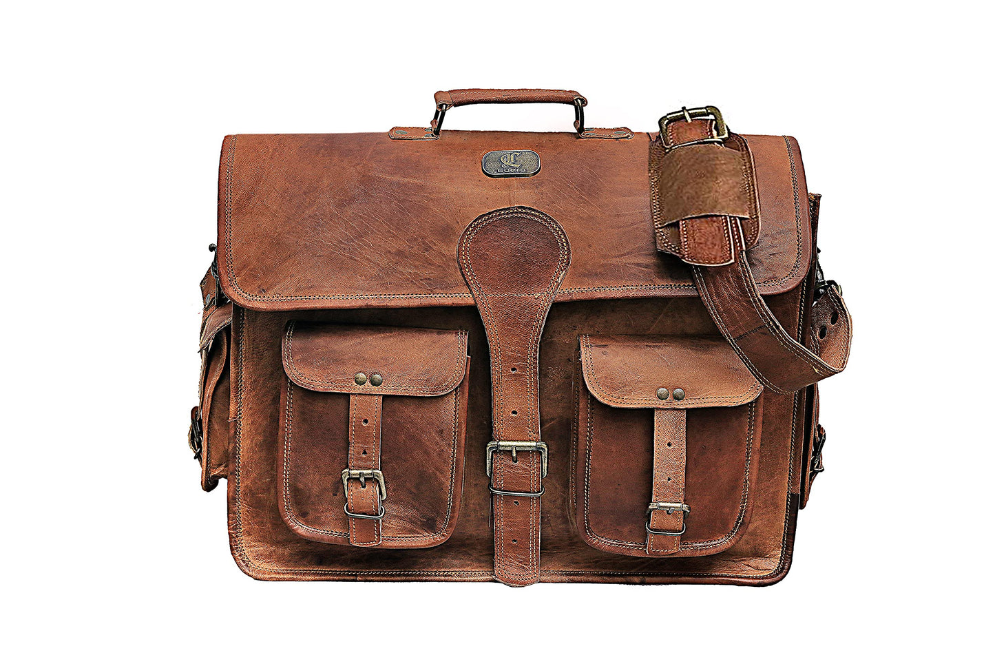 18" Leather Messenger Laptop Bag With Buffalo Toiletry Dopp Kit