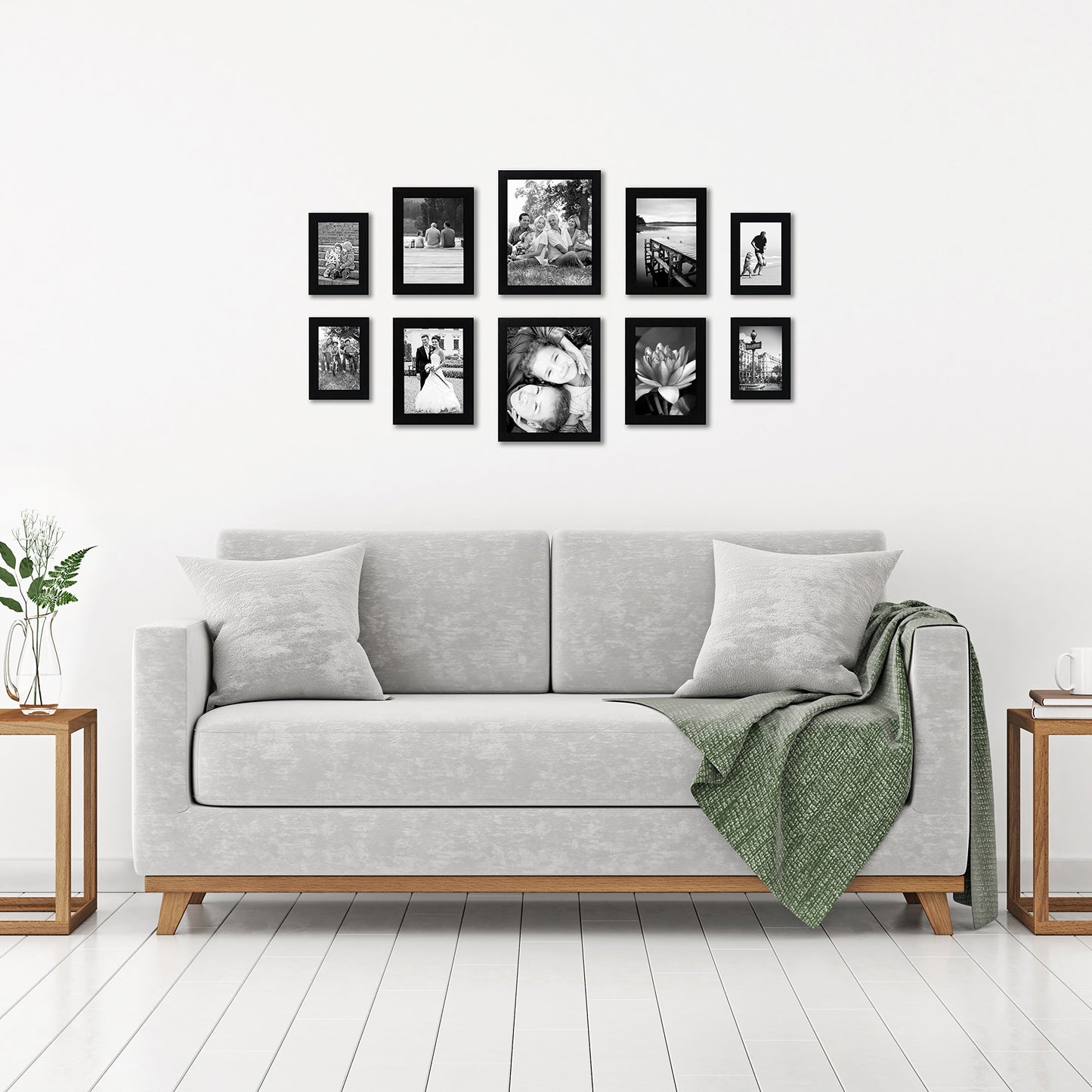 Americanflat Set of 10 Picture Frames with Shatter-Resistant Glass - Gallery Wall Frame Set with Two 8x10, Four 5x7 and Four 4x6 Frames - Signature Collection - Black