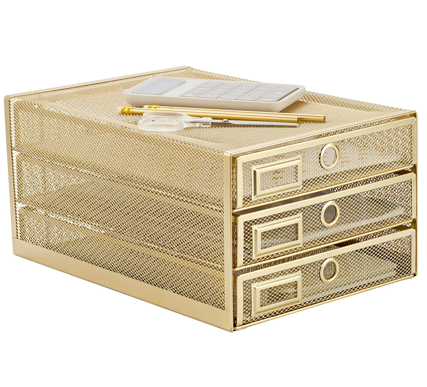 Annova Desk Organizer Wire Mesh 3 Tier Sliding Drawers Paper Sorter/Multifunctional/Premium Solid Construction for Letters, Documents, Mail, Files, Paper, Kids' Art Supplies (Gold)