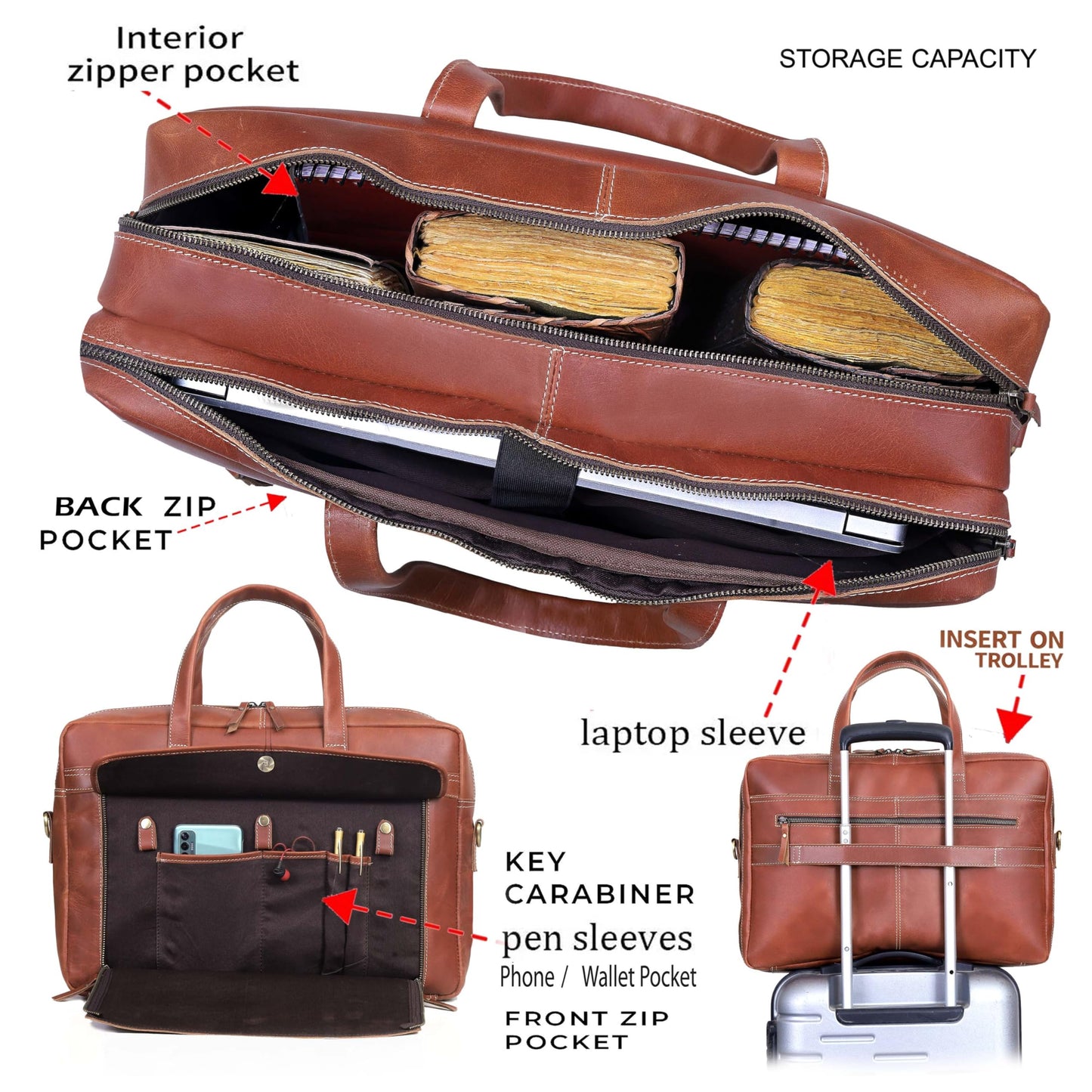18 Inch Full Grain italian Leather Briefcase for Men, Top Choice Gifts, Handcrafted Laptop Bag (TAN) (16 inch)